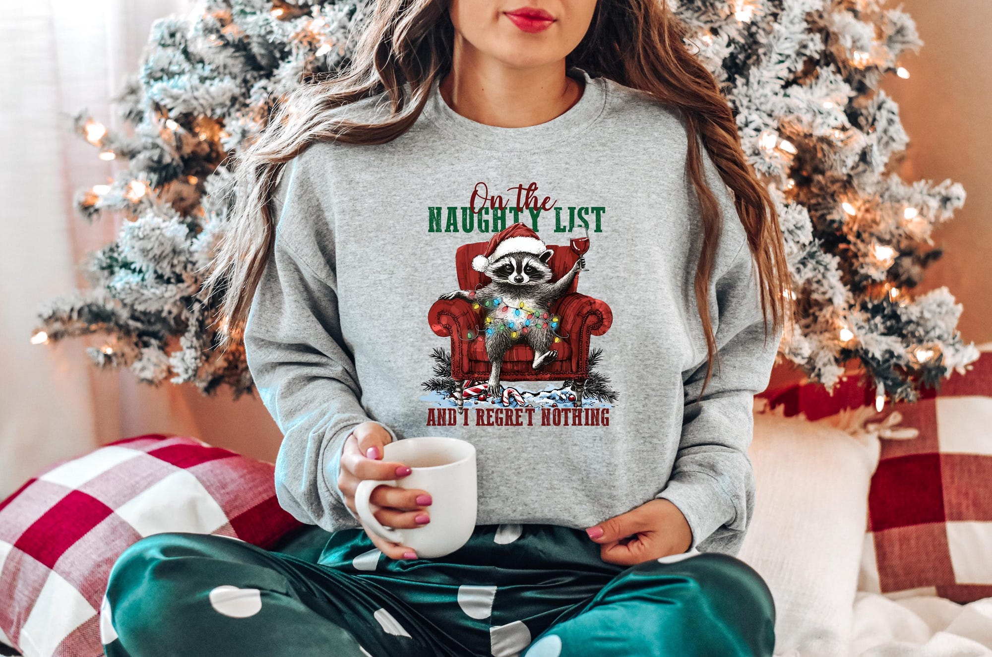 il_2000xN.6464813174_9czq.jpg On The Naughty List And I Regret Nothing Christmas Sweatshirt, Team Naughty Shirt, Christmas Sarcastic Shirt, Christmas Raccoon Shirt