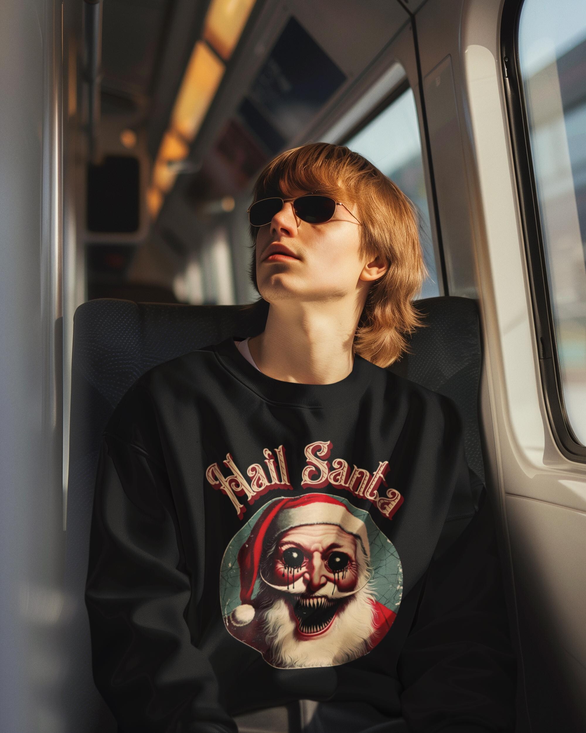 il_2000xN.6466153022_qp0l-1.jpg Hail Santa Sweatshirt, Gothic Christmas Crewneck, Vintage Merry Creepmas Jumper, Dark Twist Xmas Pullover, Sinister Santa Claus Gift Idea