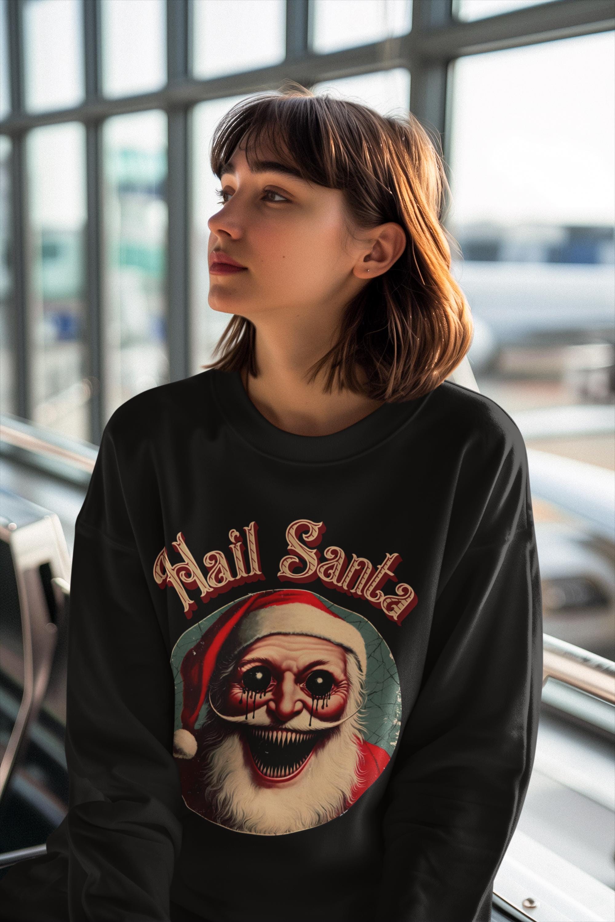 il_2000xN.6466153034_3u7u-1.jpg Hail Santa Sweatshirt, Gothic Christmas Crewneck, Vintage Merry Creepmas Jumper, Dark Twist Xmas Pullover, Sinister Santa Claus Gift Idea