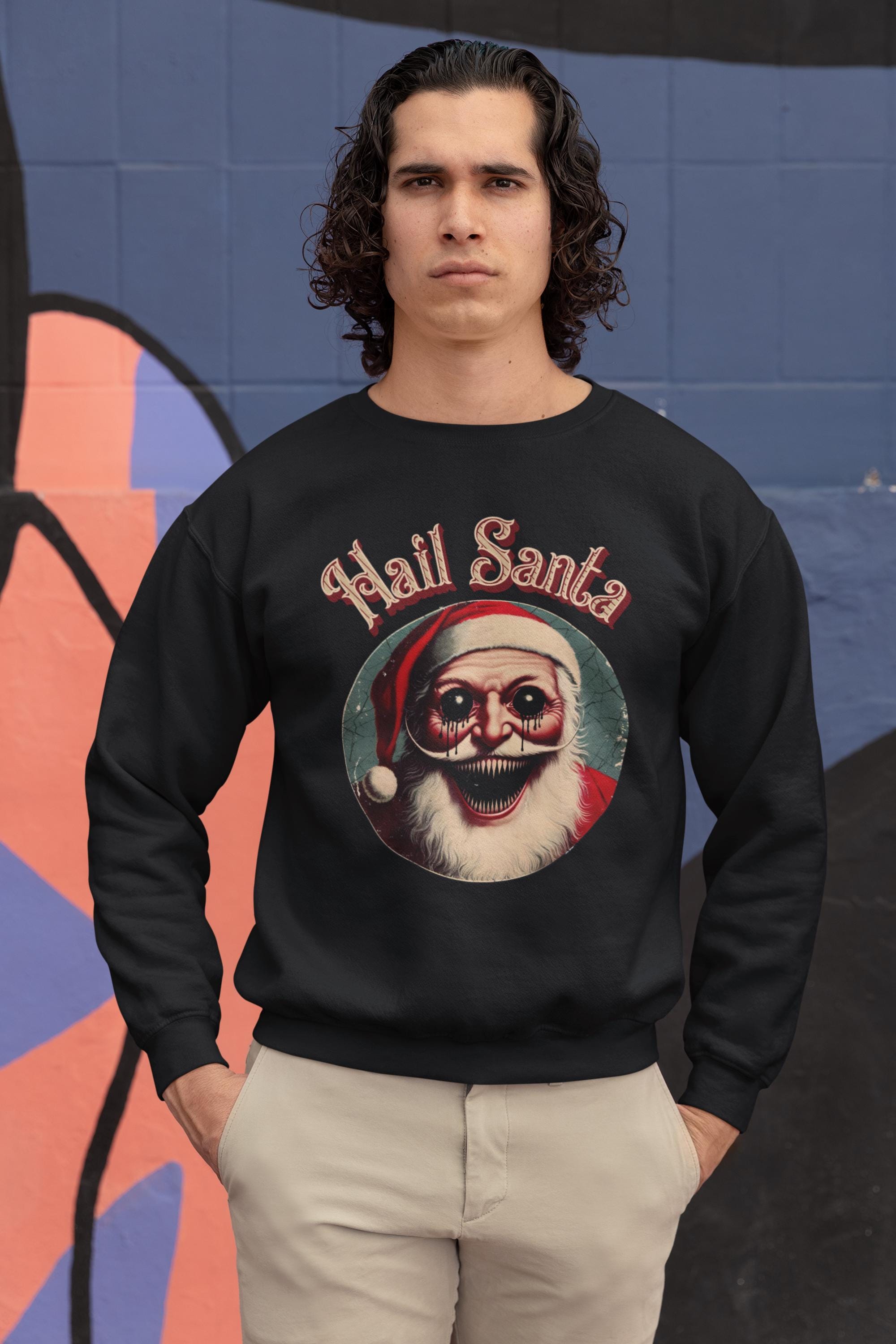 il_2000xN.6466153128_cu2f-1.jpg Hail Santa Sweatshirt, Gothic Christmas Crewneck, Vintage Merry Creepmas Jumper, Dark Twist Xmas Pullover, Sinister Santa Claus Gift Idea