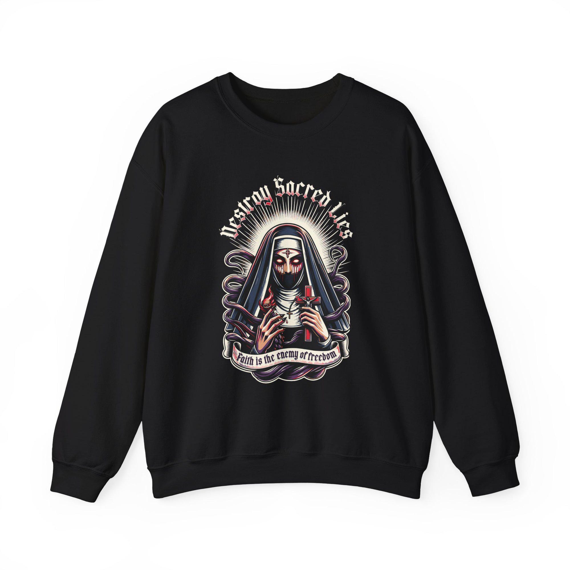 il_2000xN.6468203164_k342.jpg Women's Gothic Sweatshirt, Anti-Religion Clothing, Unisex Crewneck Jumper, Sinister Nun Design, Anti-Churh Gift for Her, Atheist Apparel