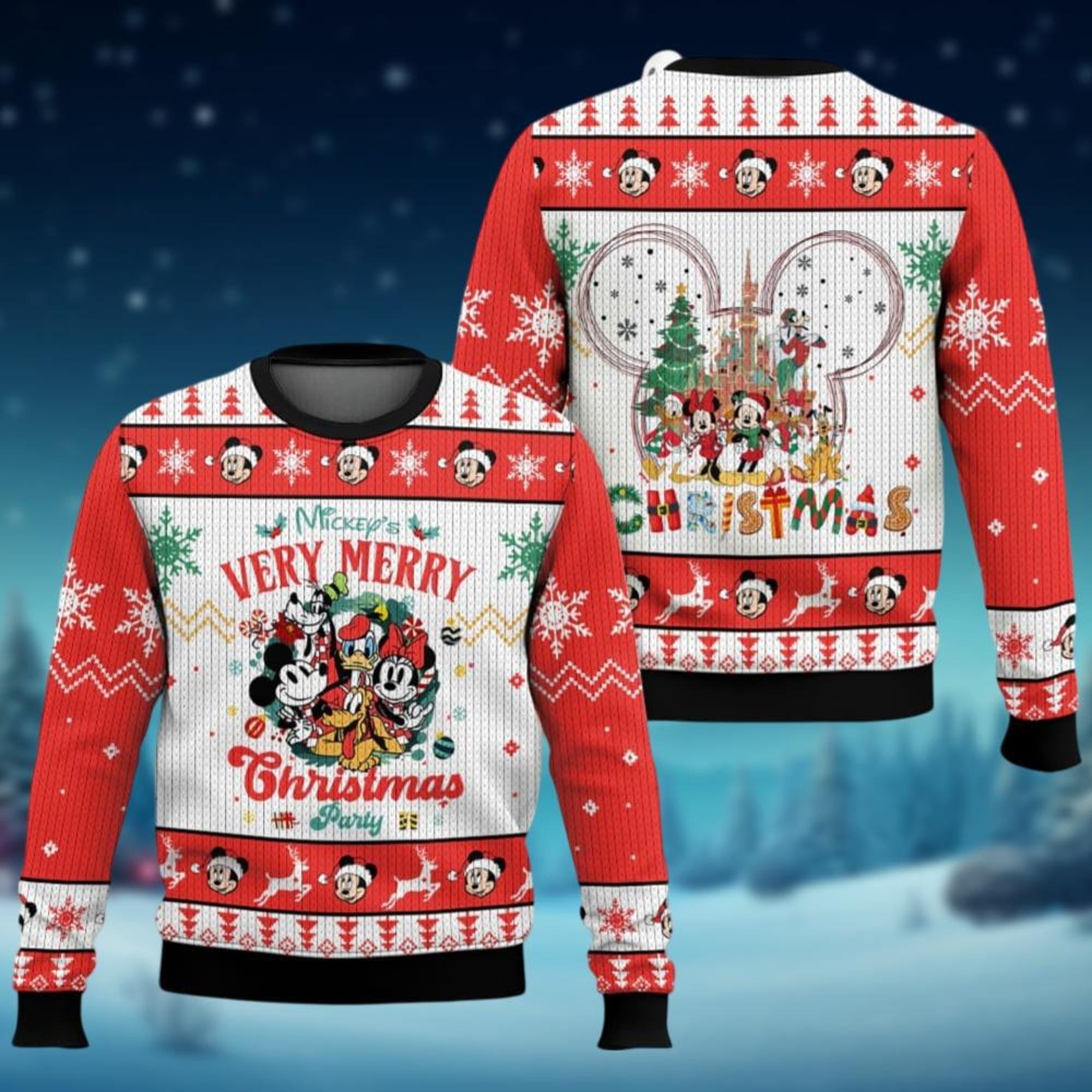 Mickey And Friends Ugly Christmas Sweater, Disney Merry Very Christmas Party Sweater, Mickey Minnie Donald Duck Goofy Holiday Sweater