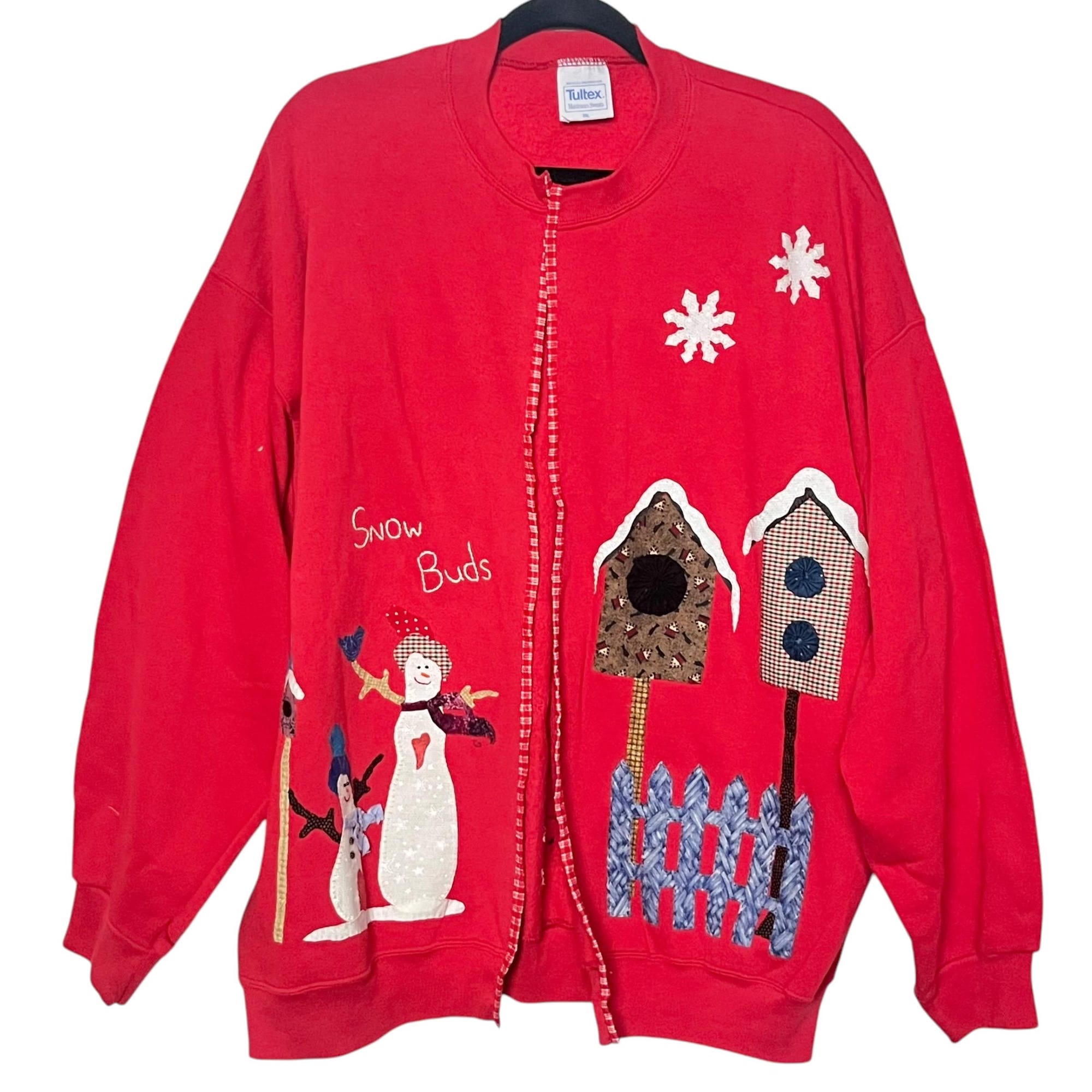 Vintage Christmas Cardigan: Handmade 80s/90s Holiday Sweatshirt (Size 3X)