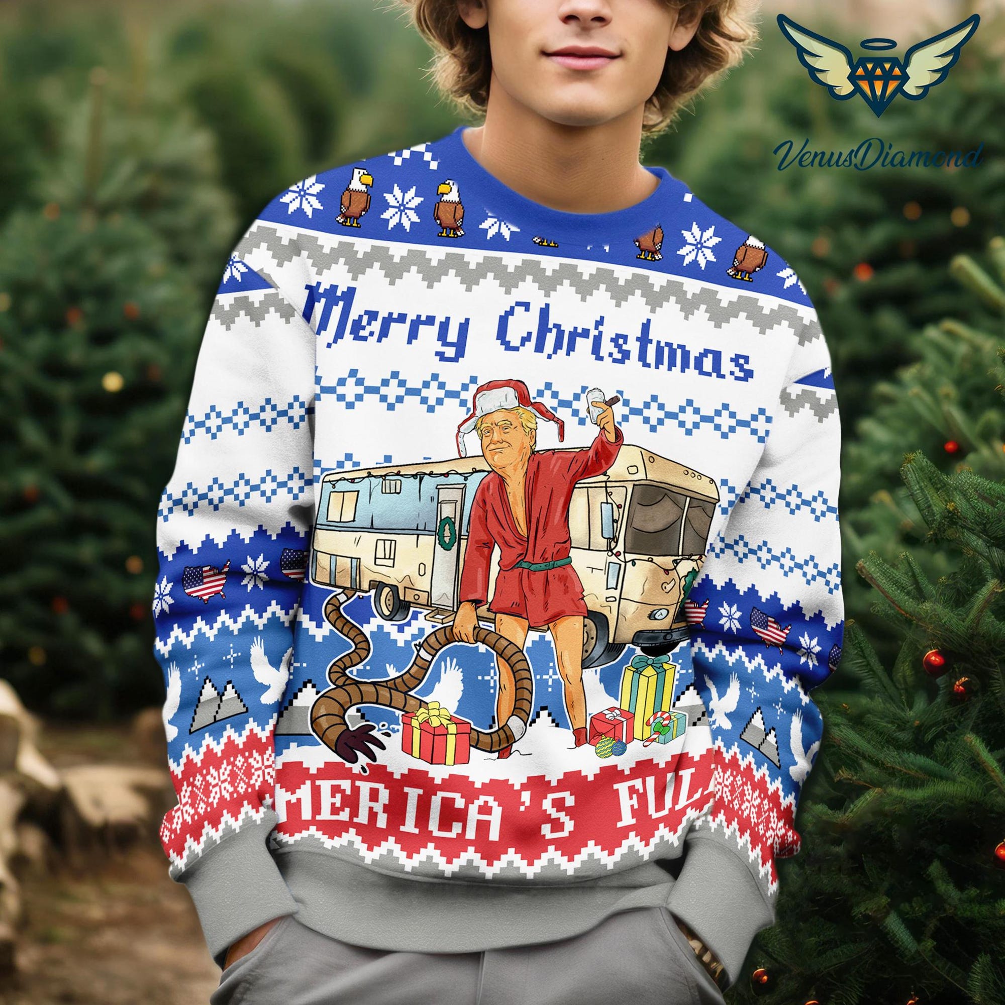 Trump Merry Christmas American’S Full Ugly Christmas Sweater, Trump Ugly Christmas Sweater, President Trump 2024, MAGA 2024 Ugly Sweater