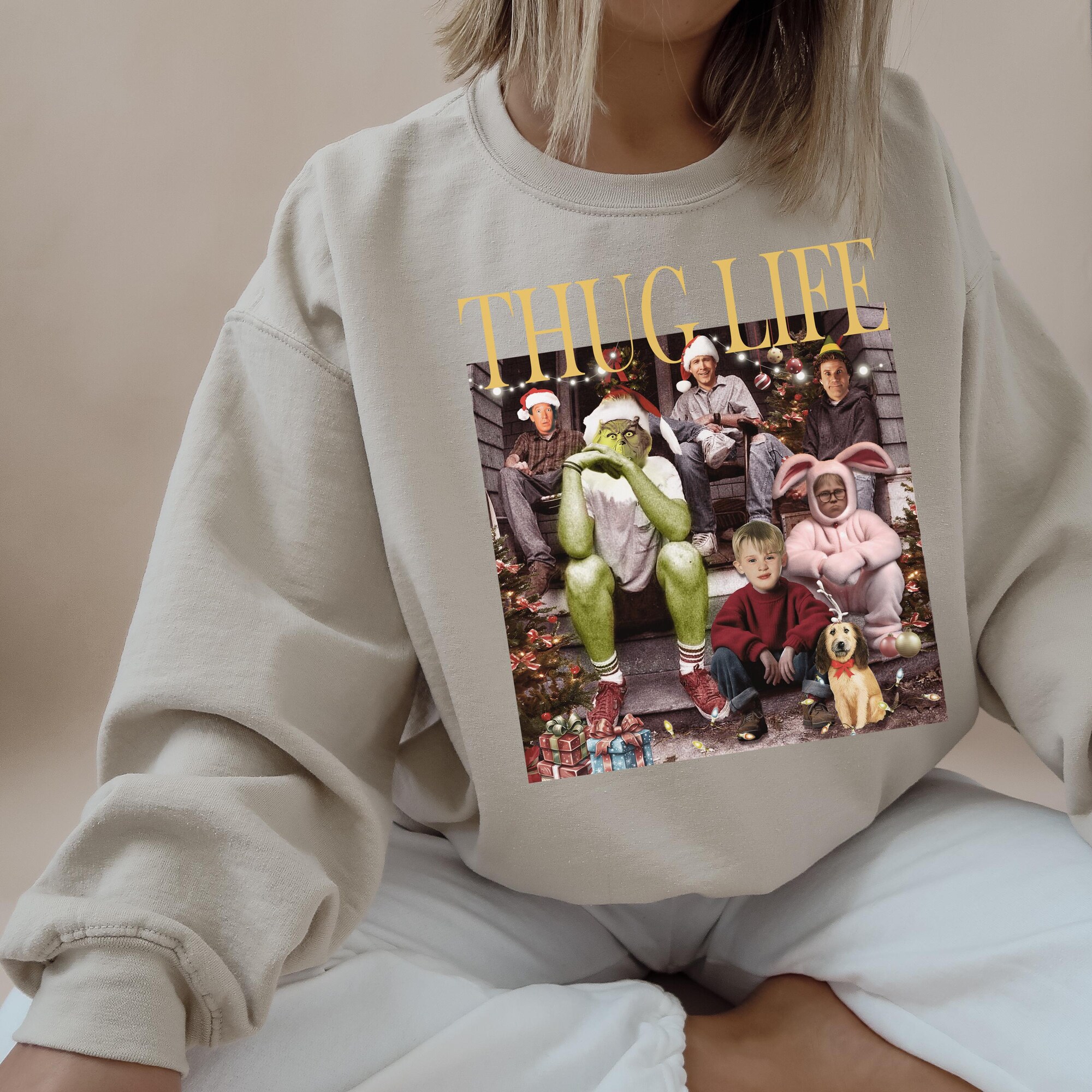 Thug Life Christmas Sweatshirt, Christmas Thug Life Shirt, Christmas Movie Characters Sweatshirt, Retro Thug Life Movie Stars Shirt Grinch