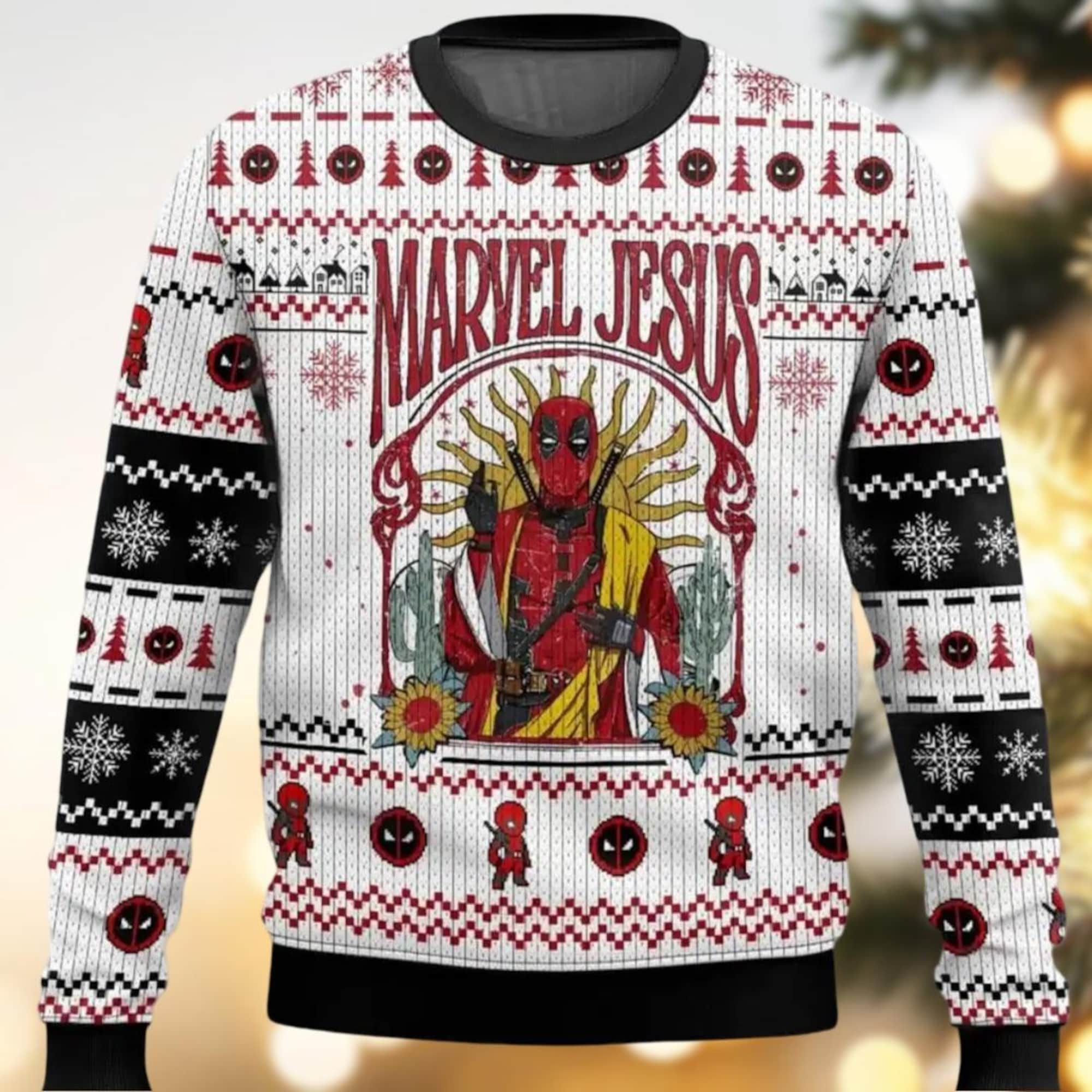 Jesus Deadpool Ugly Christmas Sweater, Superhero Xmas Sweater, Christmas Gift For Men Women Kid, Holiday Sweater, Family Sweater