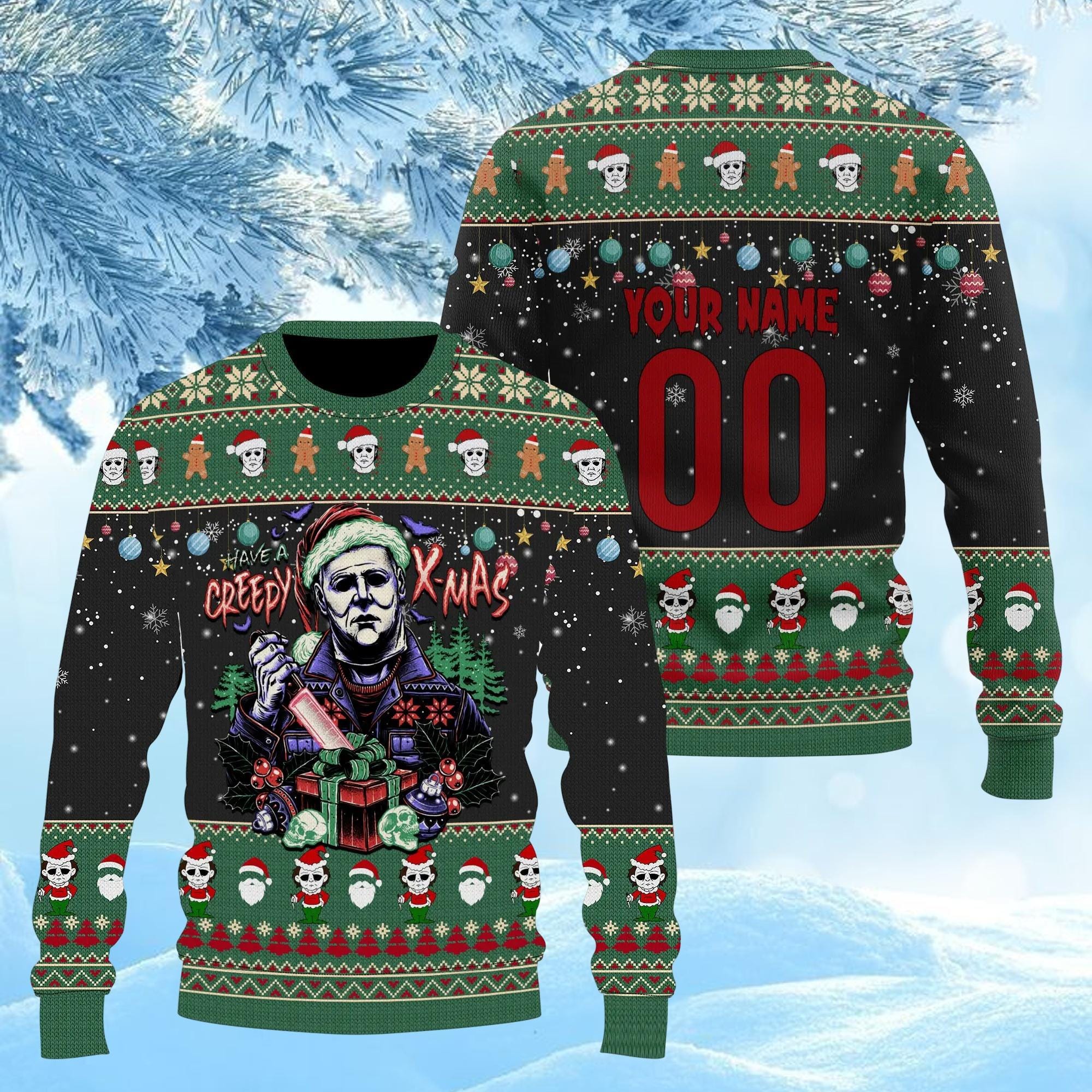 Michael Myers Xmas Sweater, Custom Friday The 13th Sweater, Horror Movie Ugly Sweater, Boogey Man Christmas Sweater, Sreepy Movie Gift
