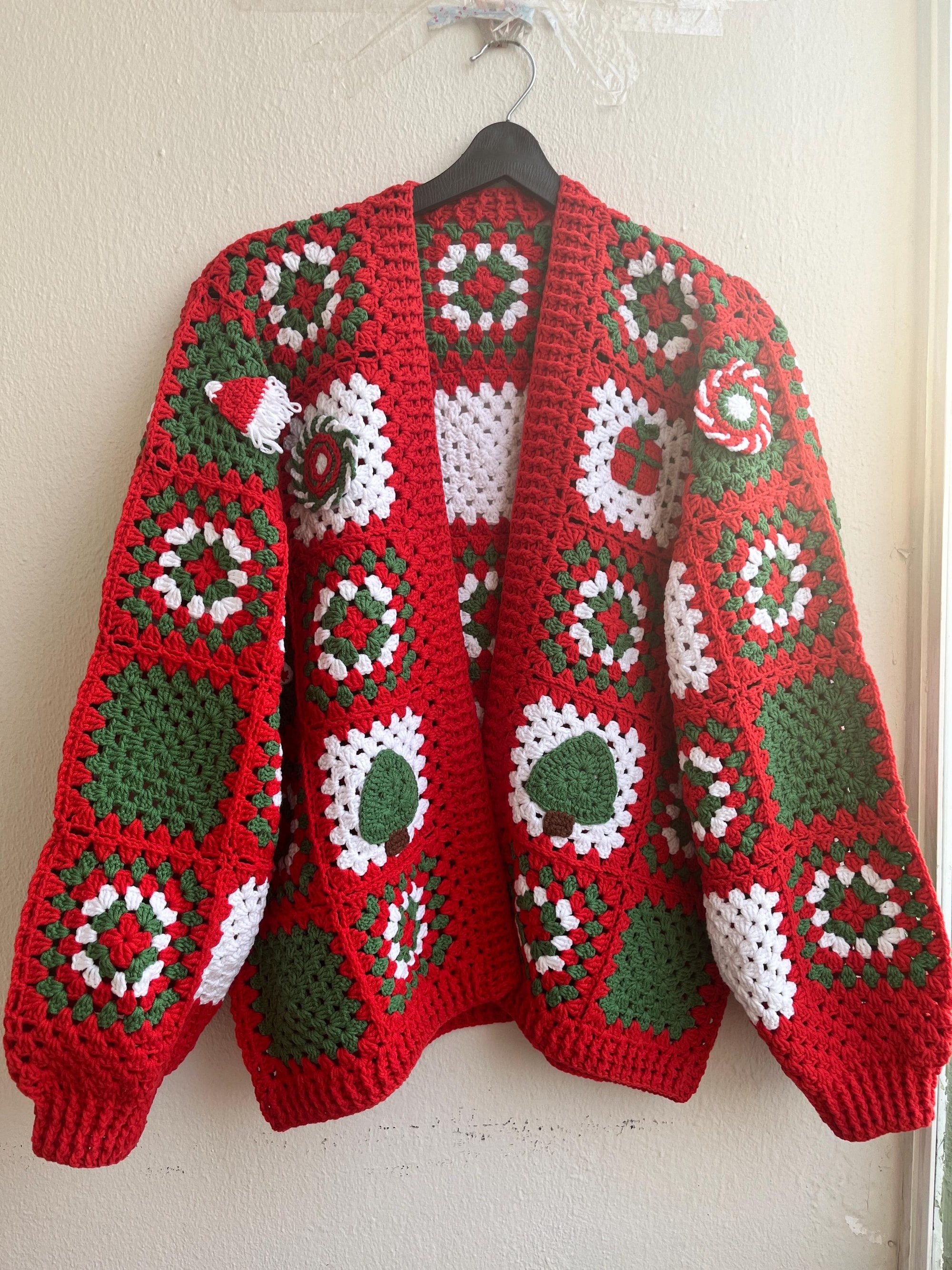 MerlaDesigns Crochet Long Sleeve, Crochet Sweater, Long Sleeve Men’s Shirt, Unisex Christmas Sweater, Christmas Cardigan, Christmas Gift