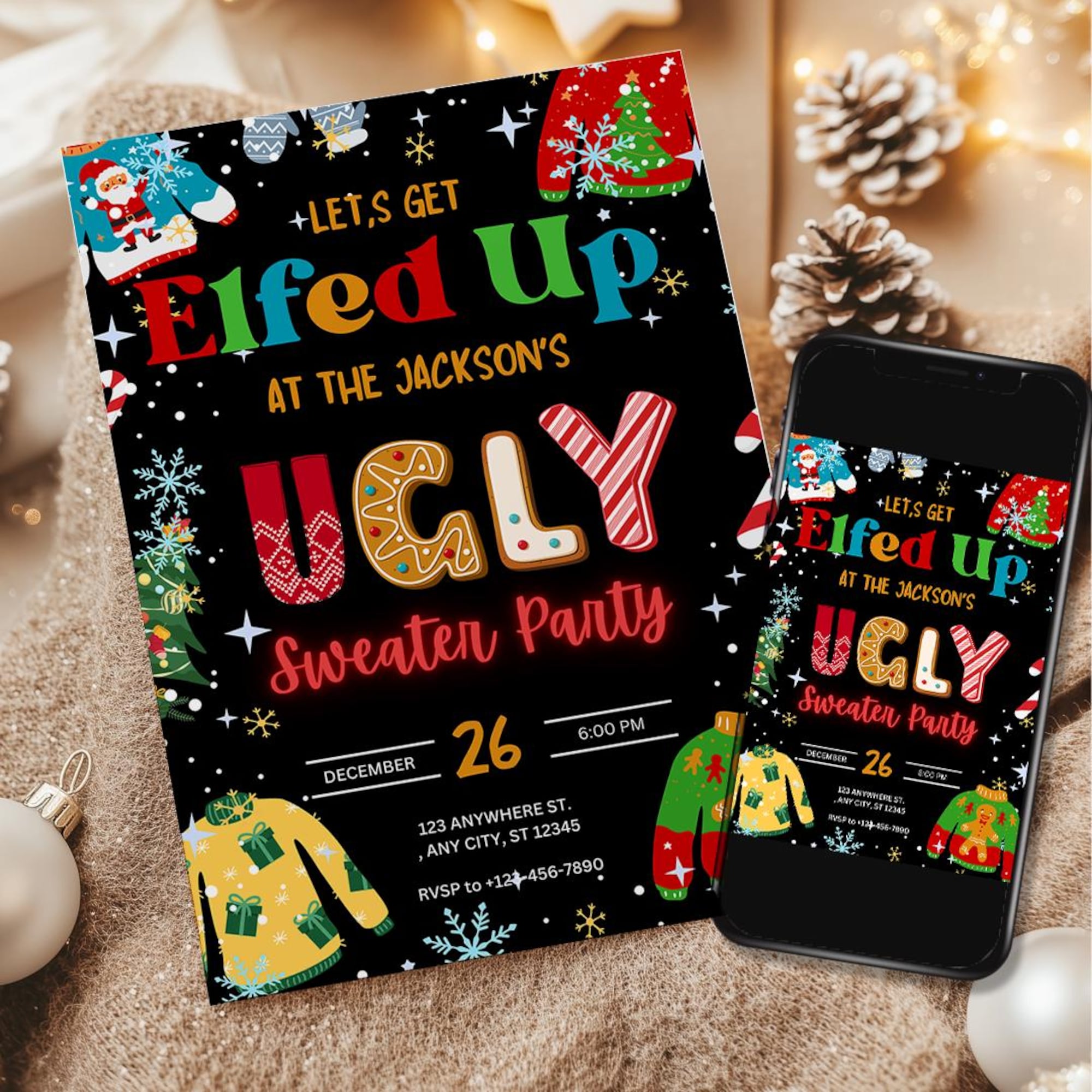 Ugly Sweater Christmas Invitation, Ugly Sweater Invitation, Ugly Sweater Office Party Invitation, Adult Holiday Party, Ugly Sweater Invite