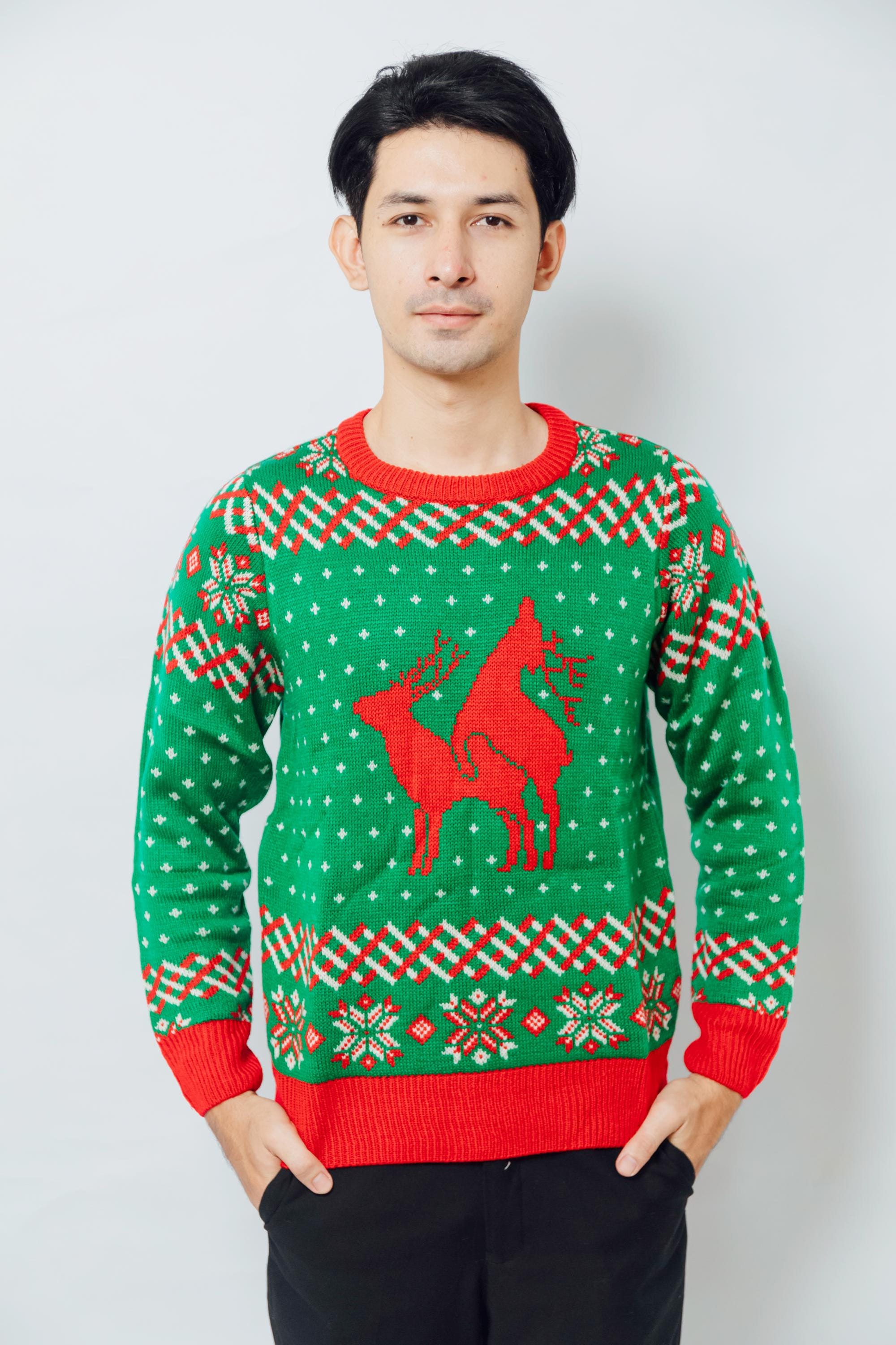 Reindeer Funny Ugly Christmas Sweater Green