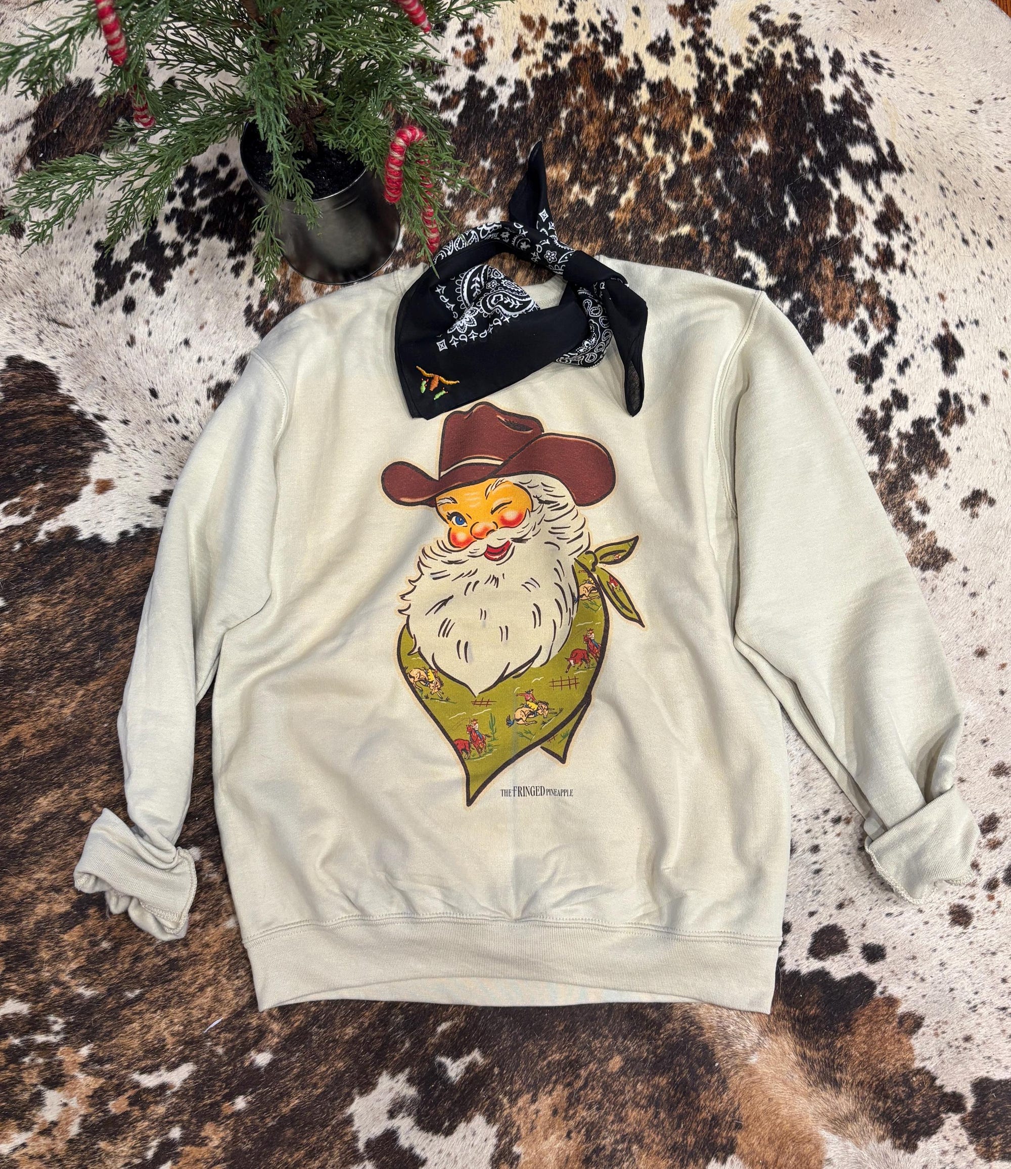 Retro Western Santa Sweatshirt: Vintage Cowboy Christmas