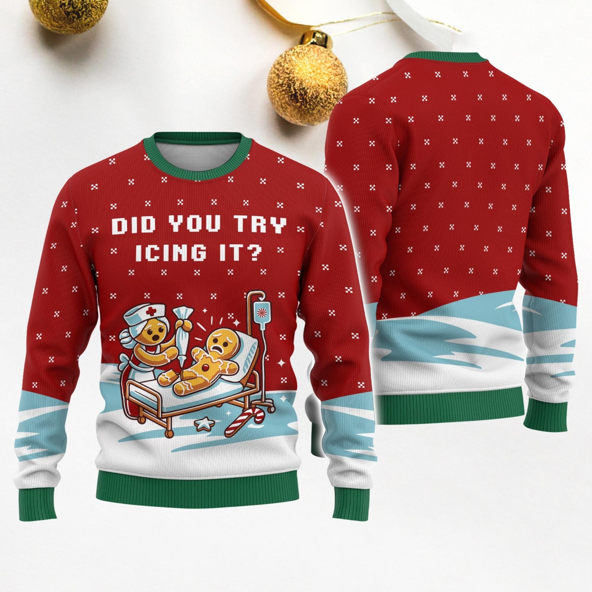 il_2000xN.6479635839_nip3.jpg Funny Gingerbread Ugly Sweater, Did You Try Icing It Sweater, Christmas Holiday Sweater, Baker Christmas Sweater, Gingerbread Sweater