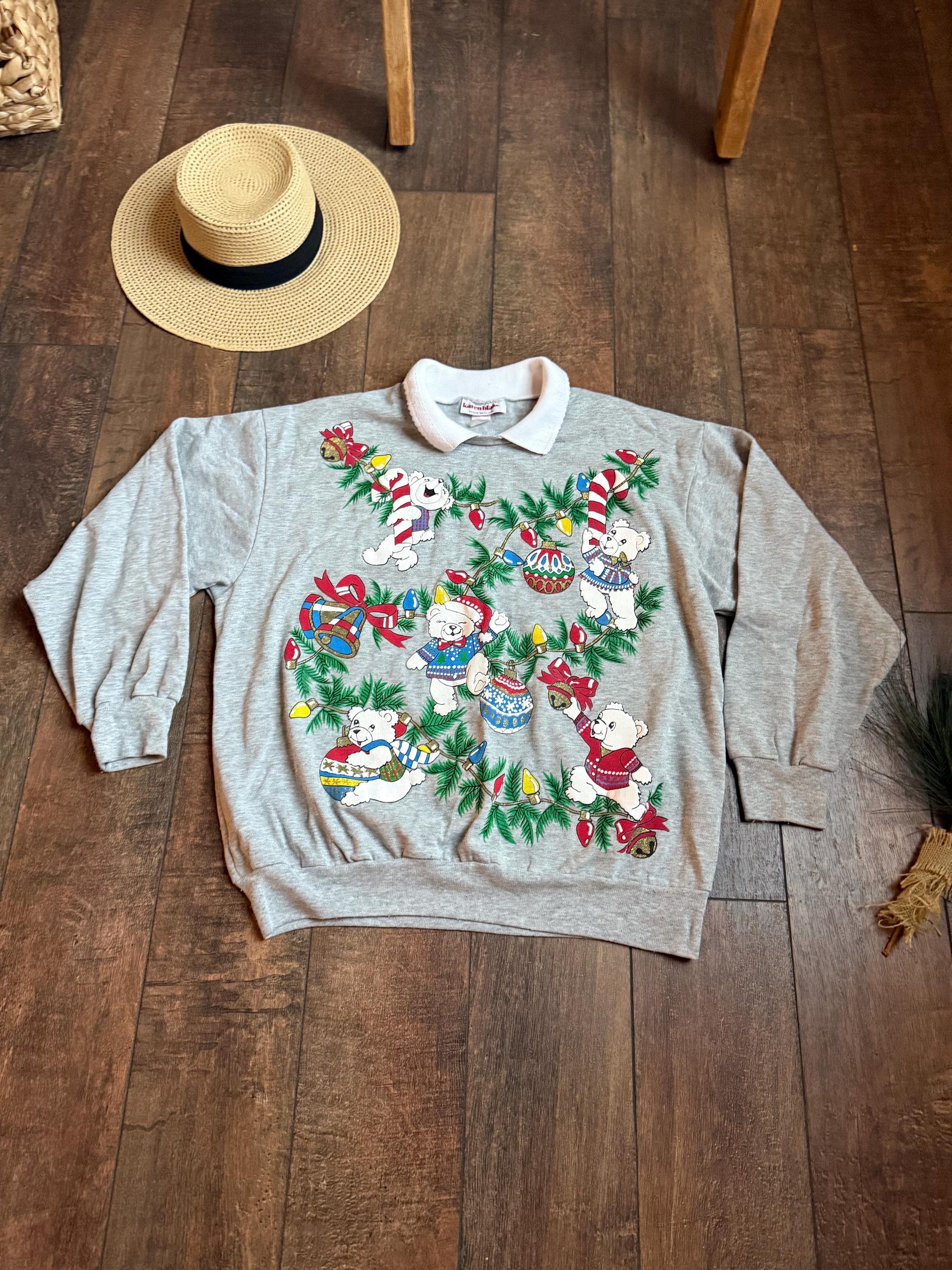 Vintage Christmas Bear Sweater, Vintage 90s Christmas Sweater,White Christmas Bear Sweater, Vintage 90s Christmas,Adorable Christmas Sweater