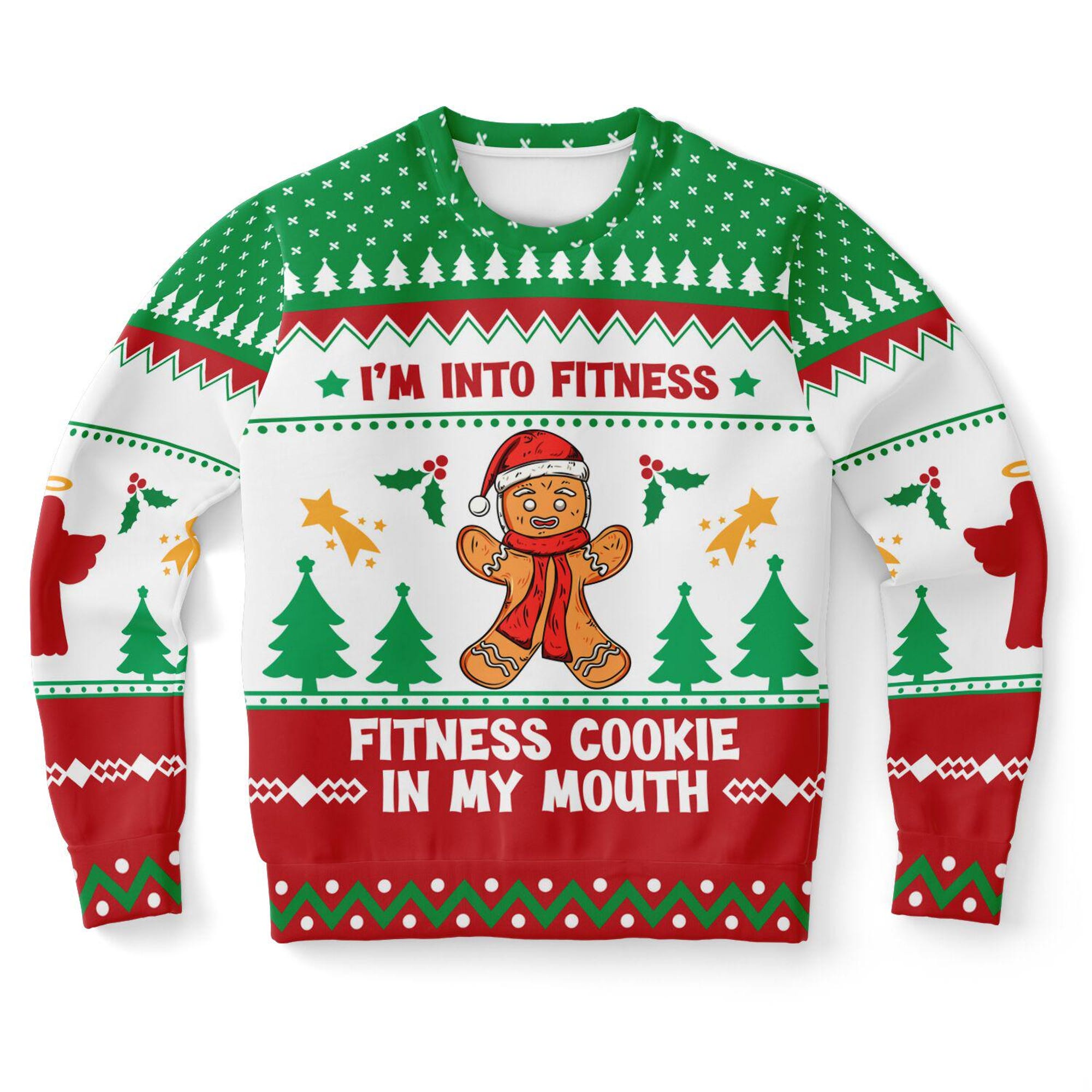 Funny Ugly Christmas Sweater for Men Women – Fitness Cookie Gingerbread Design – Hilarious Holiday Pullover – Festive Xmas Sweater.