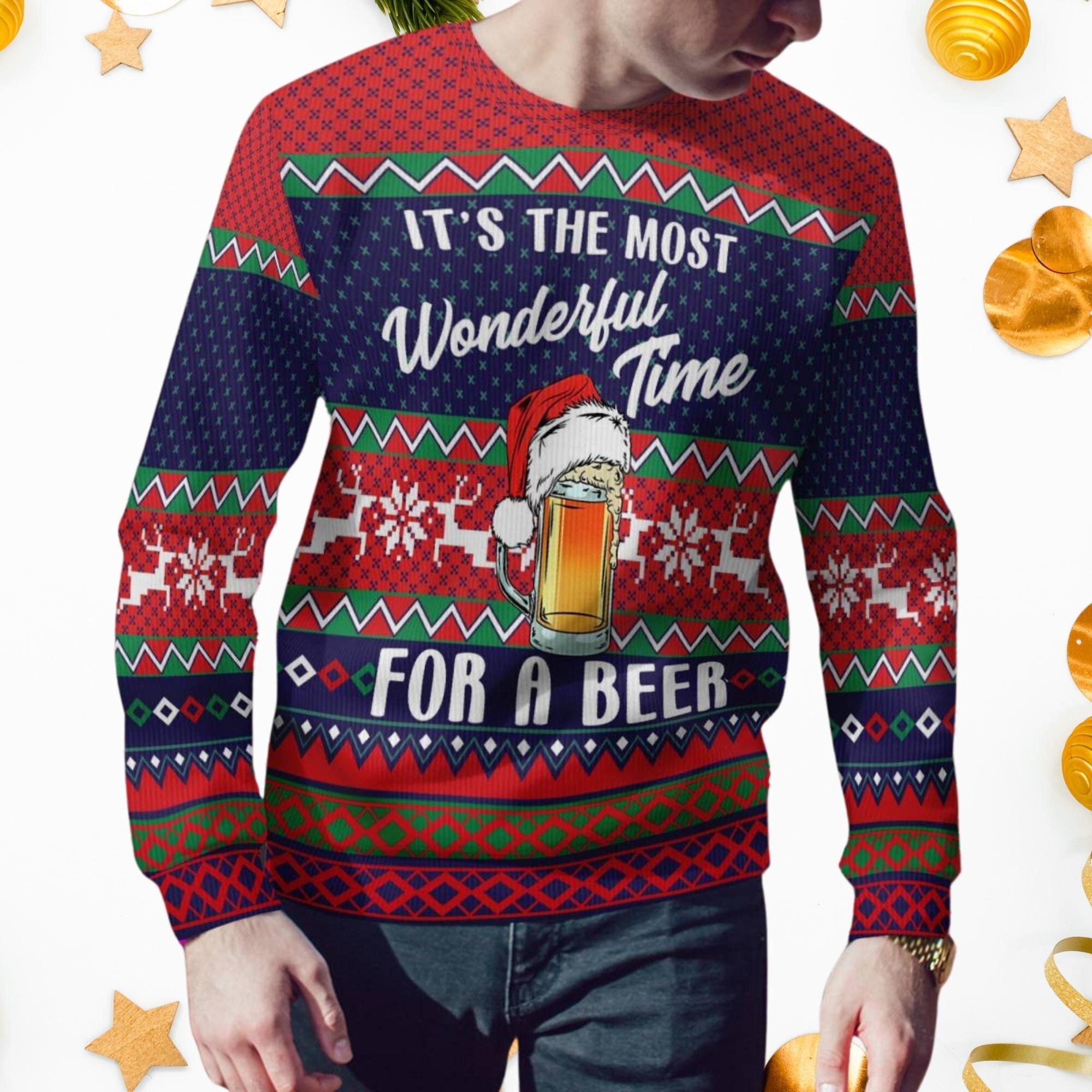 il_2000xN.6482137485_dpc9.jpg Beer Christmas Ugly Sweater, It's The Most Wonderful Time For A Beer Sweater, Funny Christmas Holiday Sweater, Ugly Xmas Sweater