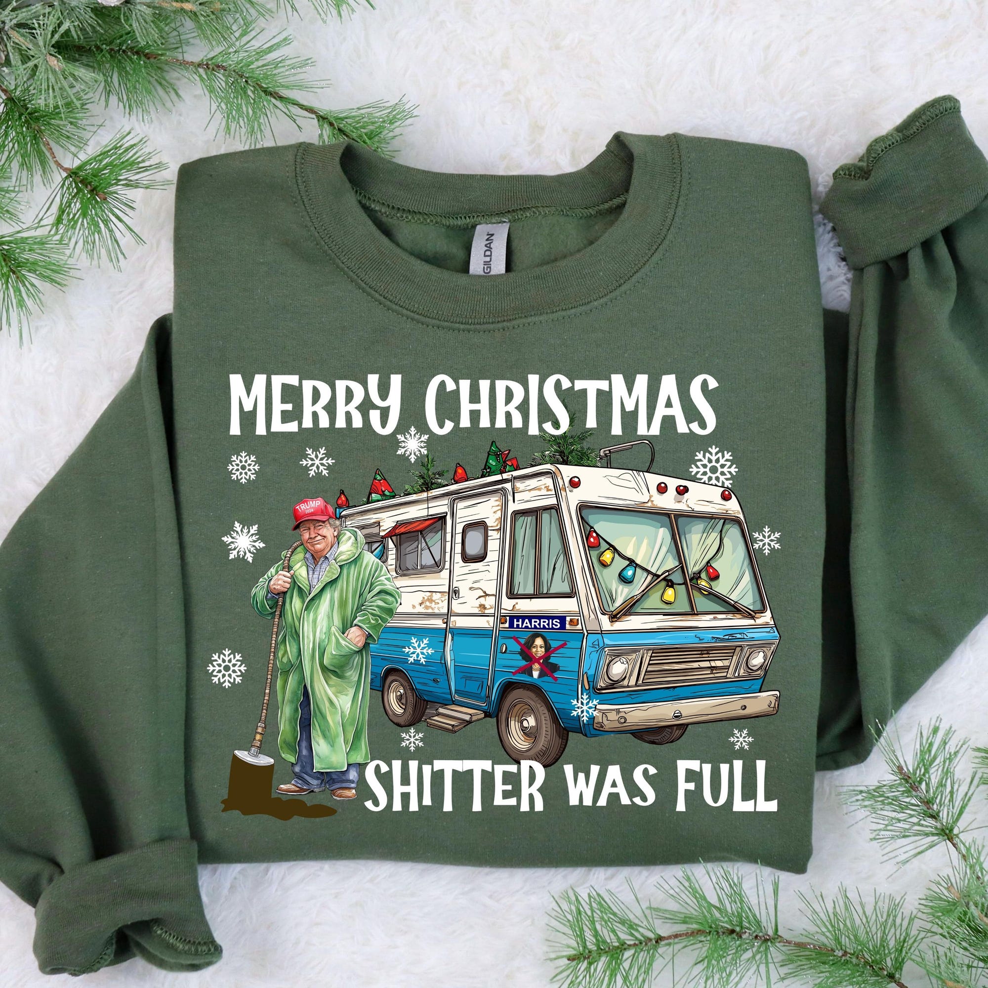Merry Christmas Shitter Was Full Sweatshirt,Ugly Christmas Trump Tee, Santa Trump Election 2024 Christmas Shirt, I’ll Be Home for Christmas