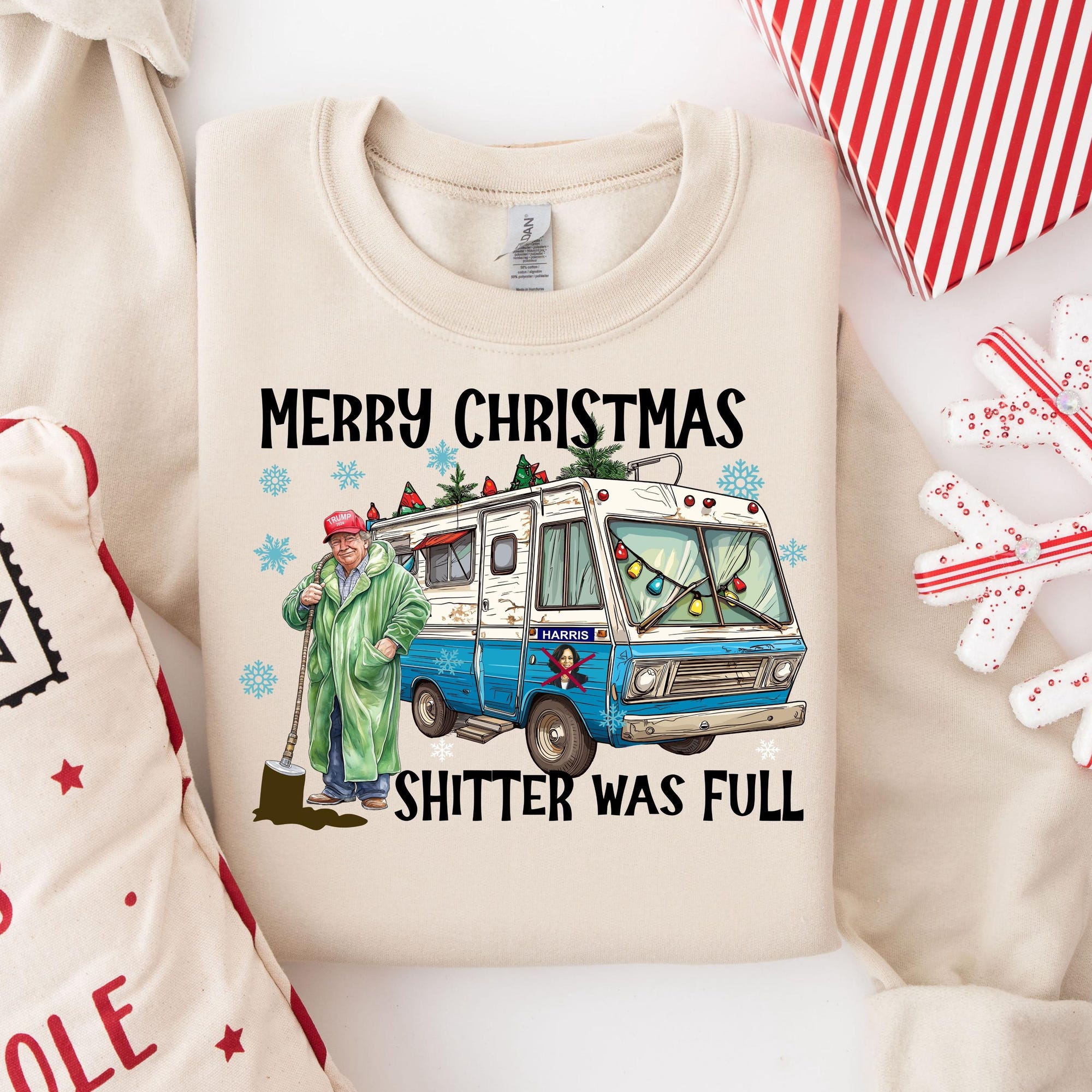 il_2000xN.6482898325_n4aj-1.jpg Merry Christmas Shitter Was Full Sweatshirt,Ugly Christmas Trump Tee, Santa Trump Election 2024 Christmas Shirt, I'll Be Home for Christmas