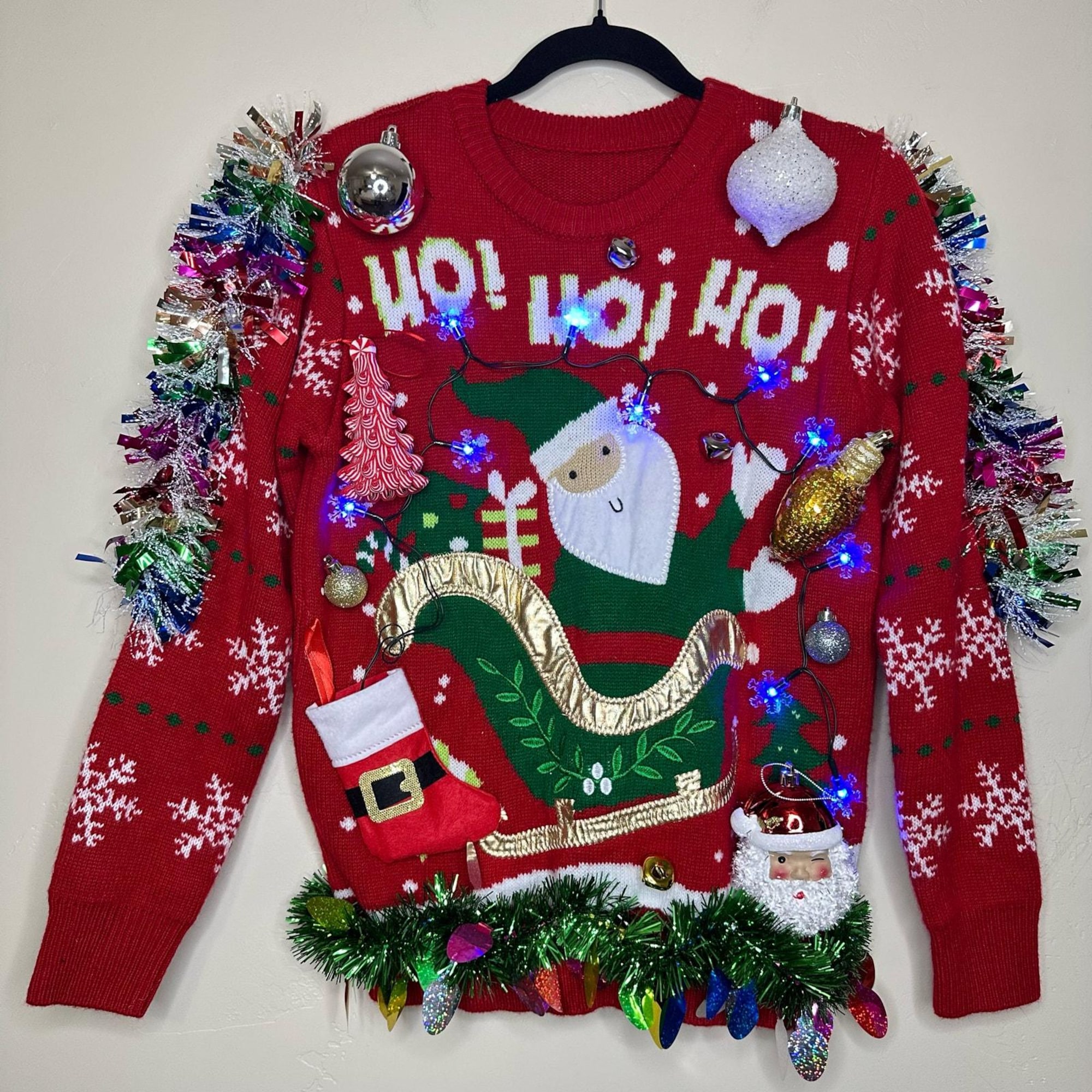 Ugly Christmas Sweater Santa LIGHTS UP Tacky Tinsel Xmas Party Winner Size Small