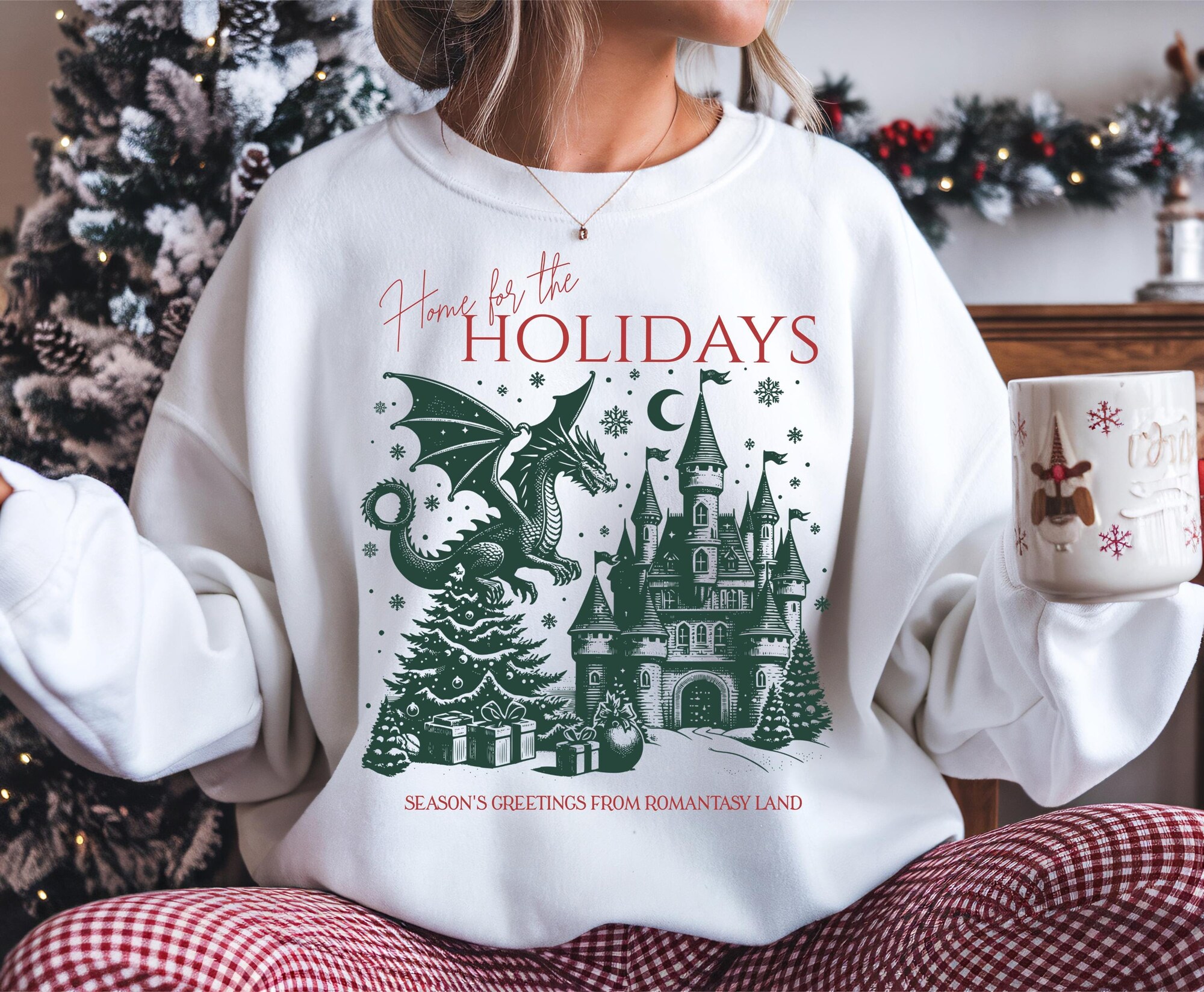 Home For the Holidays Bookish Sweatshirt, Christmas Bookish Sweatshirt, Romantasy Christmas Sweatshirt, Dragon Bookish Christmas Sweatshirt