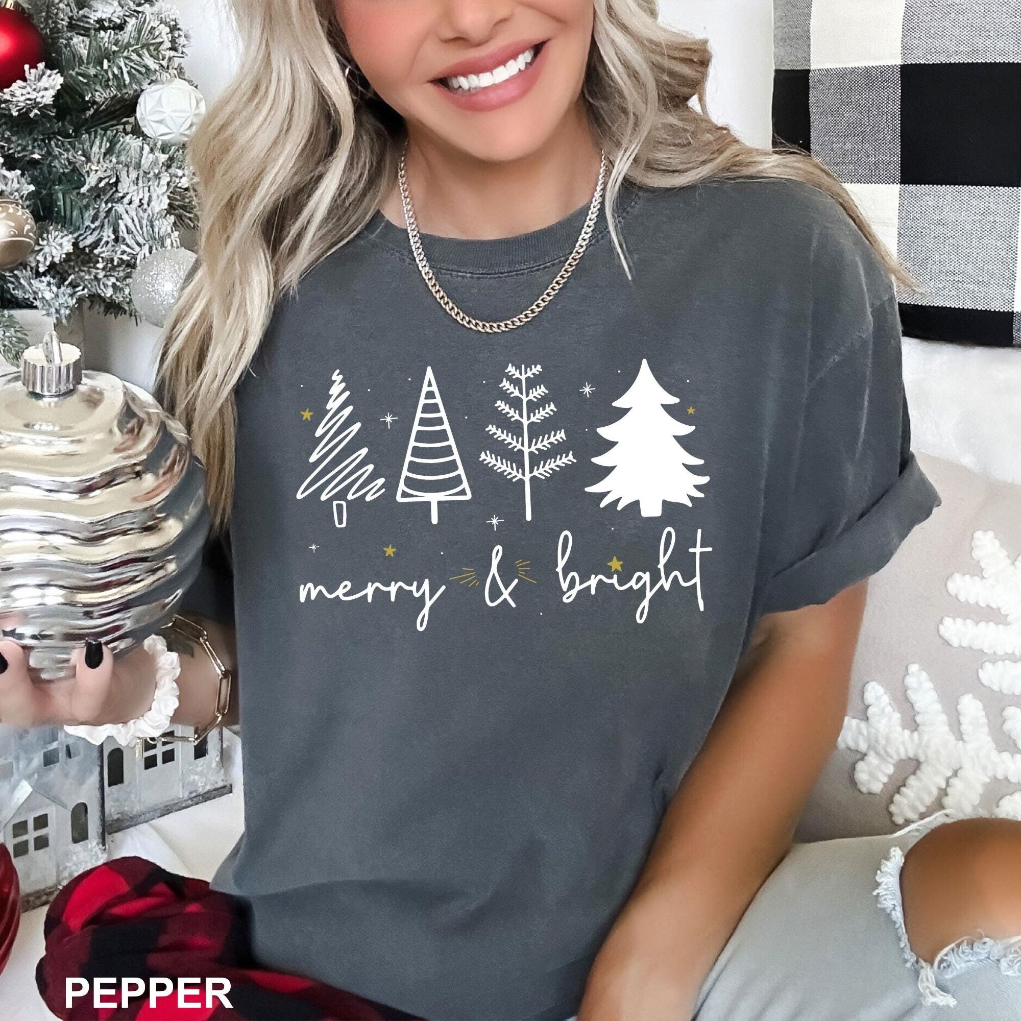Merry and Bright Trees, Comfort Colors Tee, Women’s Christmas Shirt, Womans Holiday Shirt, Cute Holiday Tee, Christmas Tree Shirt, 292313