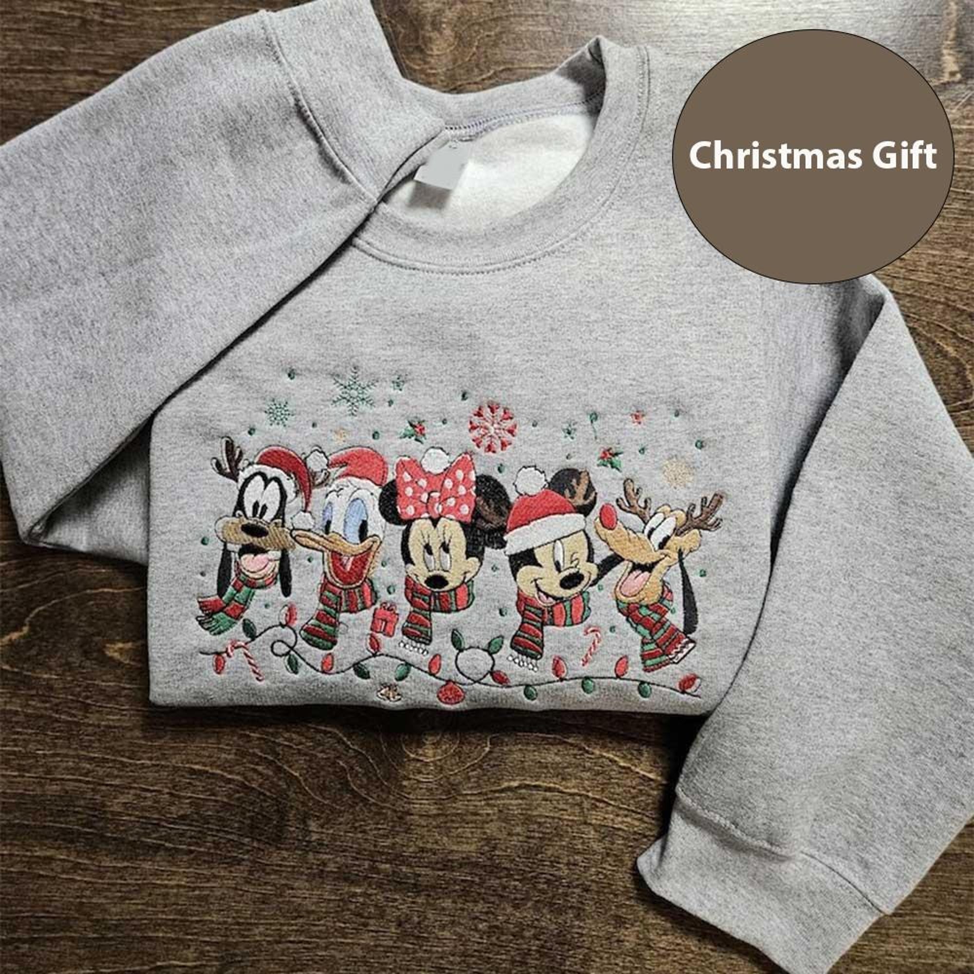 Disney Mickey And Friends Christmas Embroidered Sweatshirt, Mickey Minnie Donald Daisy Goofy Pluto Shirt, Embroidery Hoodie, Xmas Gift