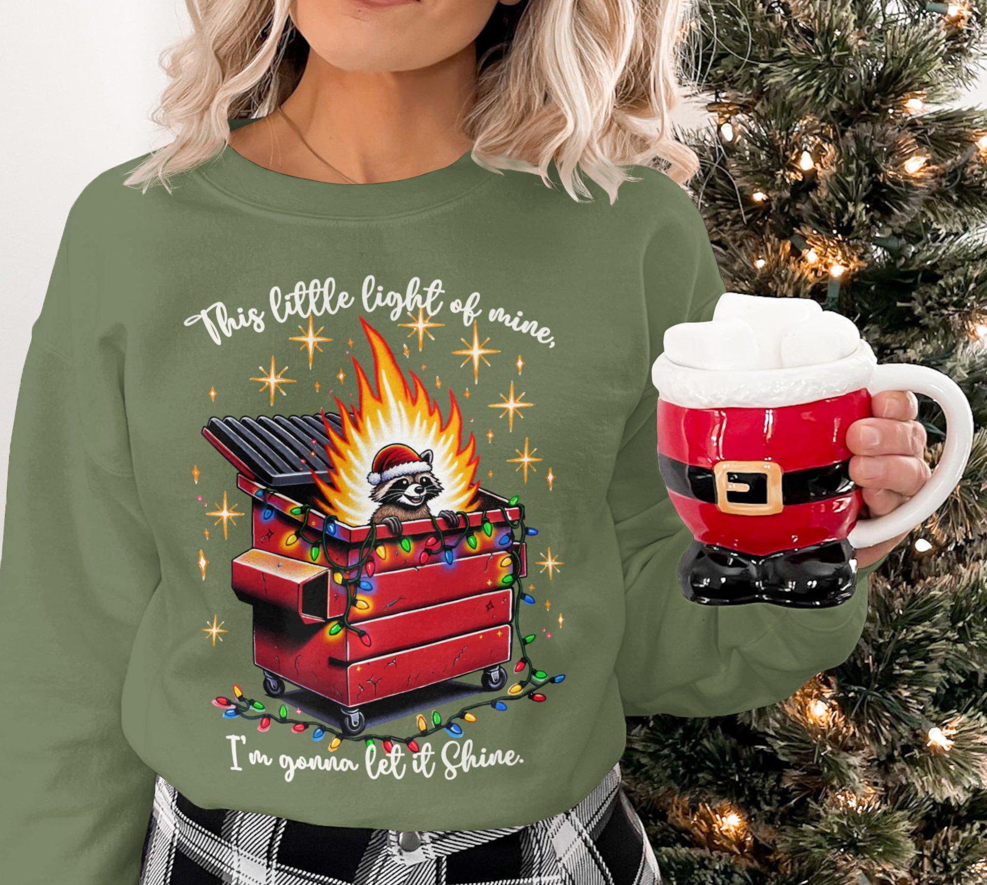 Dumpster Fire Sweatshirt, Feral Raccoon Christmas Sweatshirt, Holiday humor apparel, Gift for friend, Adult & Youth Sizes