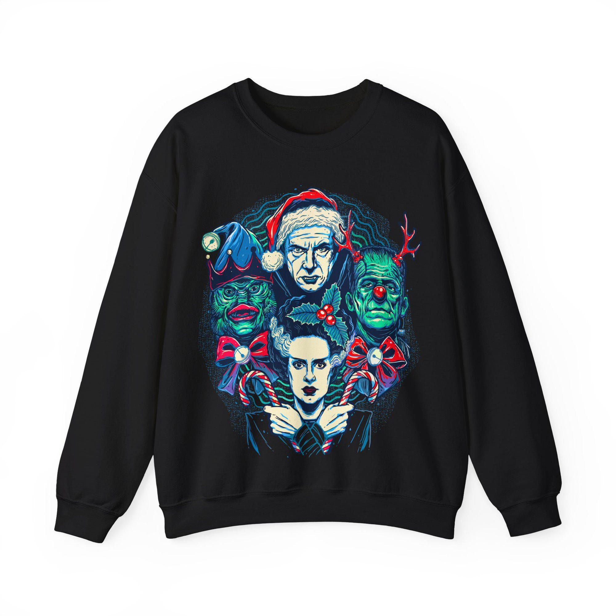 il_2000xN.6488679363_d3ip-1.jpg Classic Monsters Christmas Sweatshirt, Dracula, Frankenstein, Bride of Frankenstein, Goth Christmas, Horror Christmas, Alt Christmas, Unisex