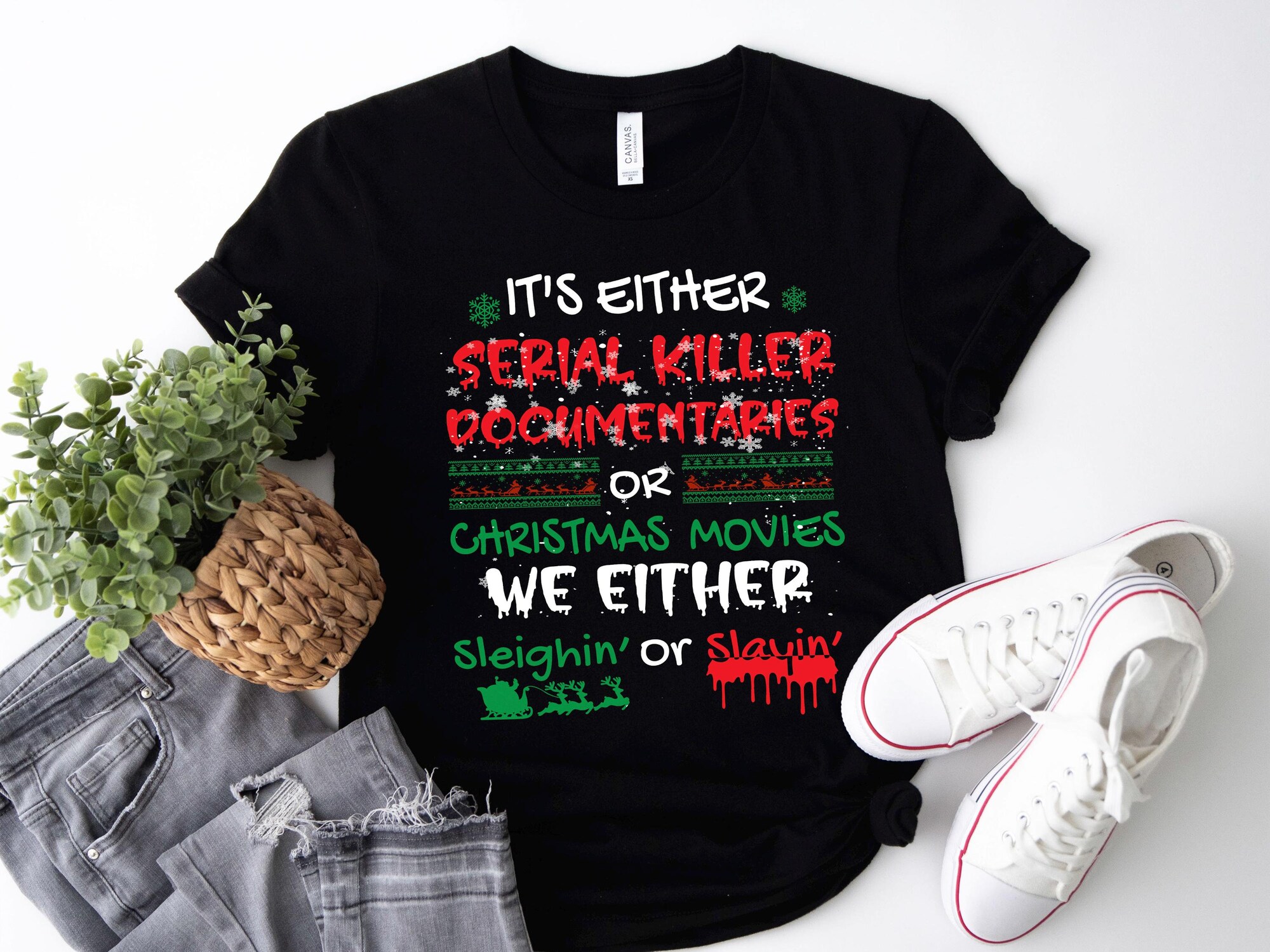 il_2000xN.6488939349_or3b-1.jpg Crime Documentaries Sweatshirt, Christmas Movies Sweatshirt, Holiday Outfit, Horror Christmas Funny Christmas Shirt, Slaying Or Sleighing