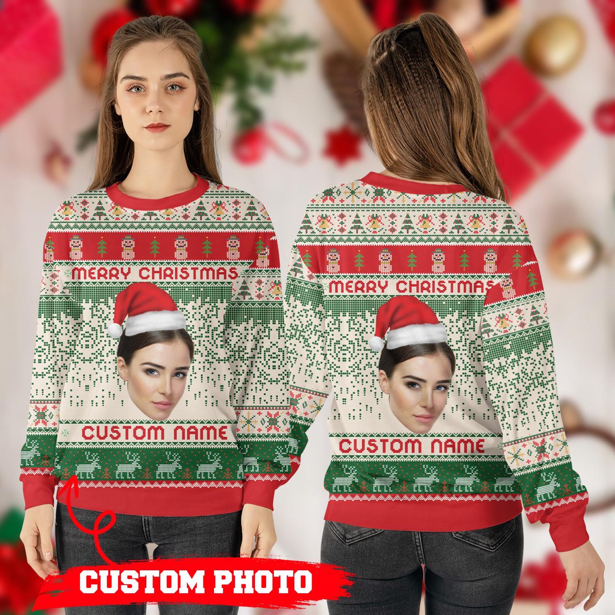 Personalized Face Christmas Sweater, Funny Custom Ugly Christmas Sweater 2024, Photo Ugly Sweater