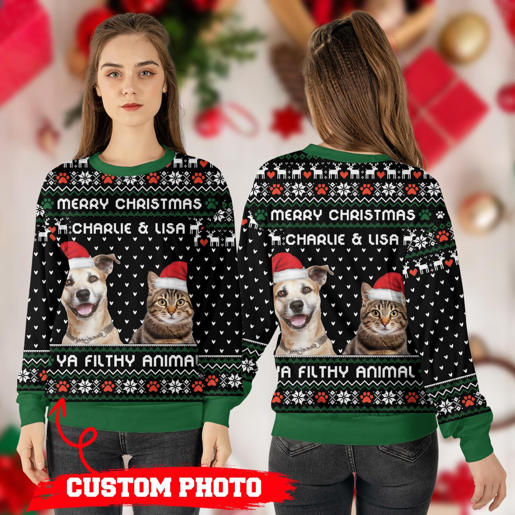 Personalized Dog & Cat Ugly Christmas Sweater – Custom Pet Photo Holiday Sweater, Christmas Gift For Pet Lovers