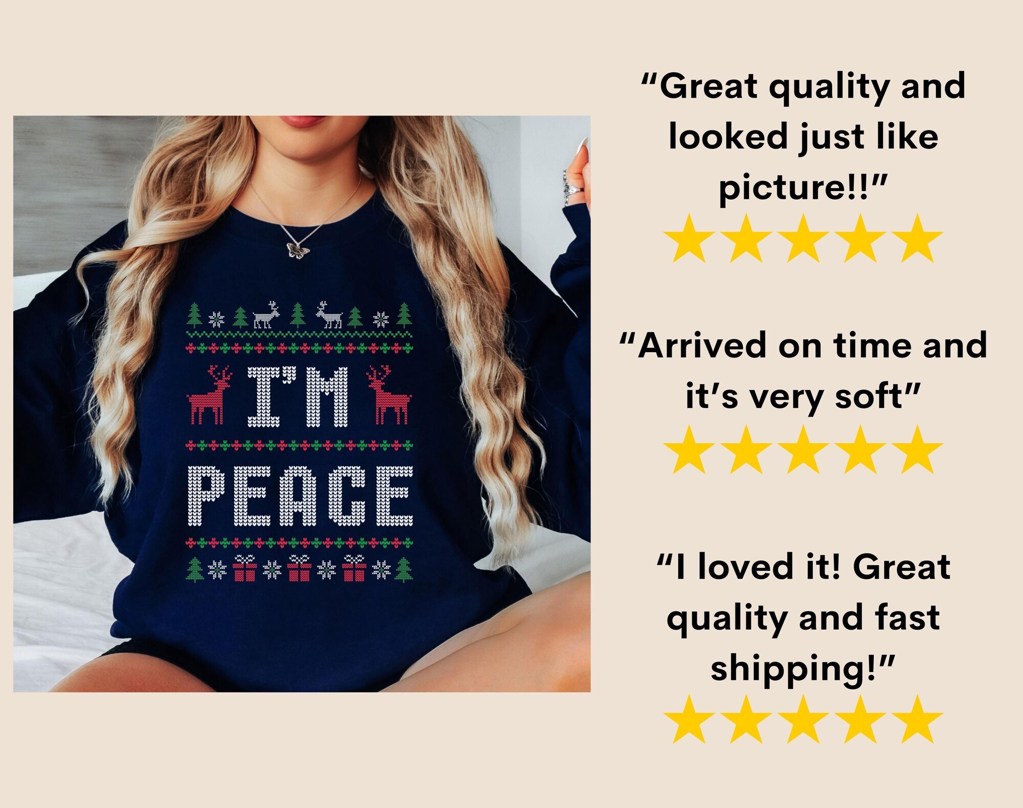 il_2000xN.6490954905_ix7x.jpg Funny Family Ugly Christmas Sweater, I Come in Peace I'm Peace Came From Peace Sweater, Humorous Matching Holiday Apparel Party Adult Humor