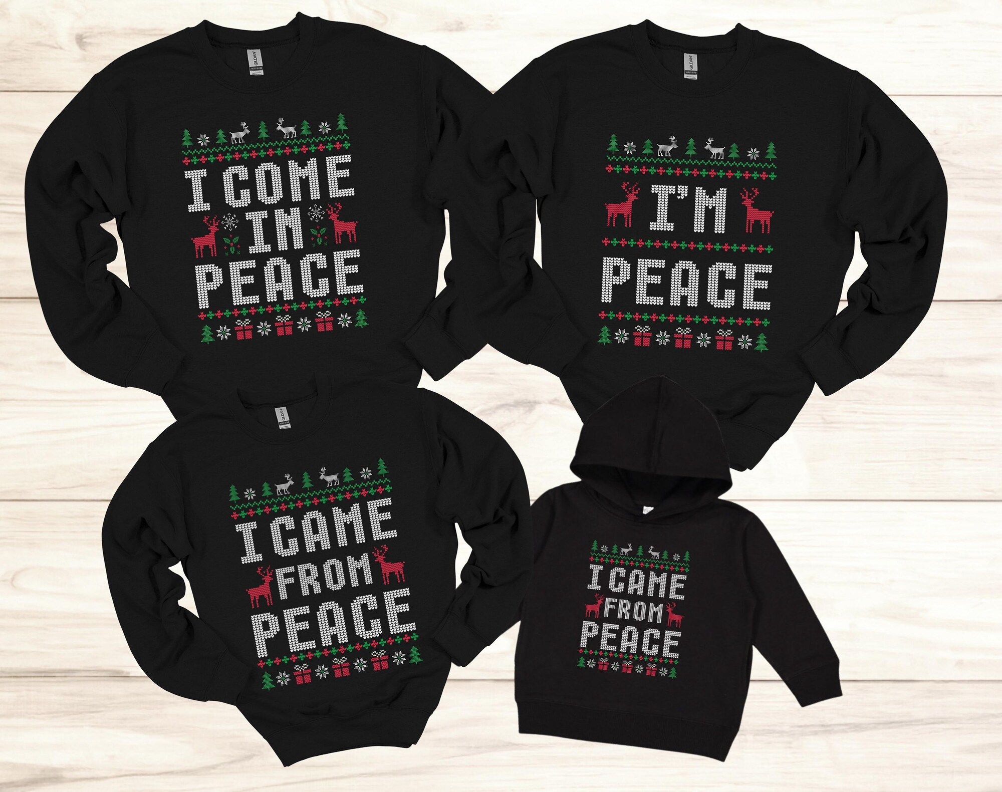 Funny Family Ugly Christmas Sweater, I Come in Peace I’m Peace Came From Peace Sweater, Humorous Matching Holiday Apparel Party Adult Humor