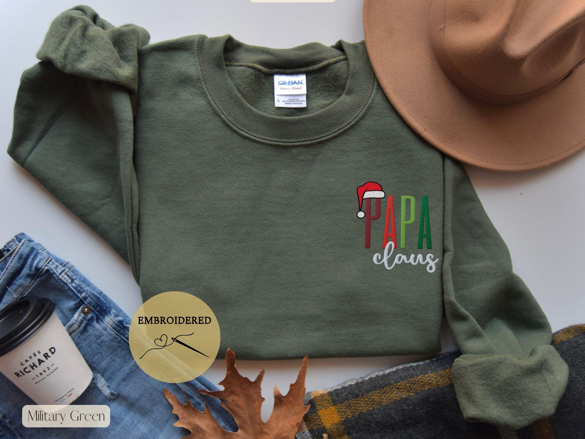 Papa Claus Embroidered Sweatshirt,Dad Christmas Sweatshirt Embroidered,Dad Embroidered Sweatshirt,Embroidered Christmas Sweatshirt, Xmas