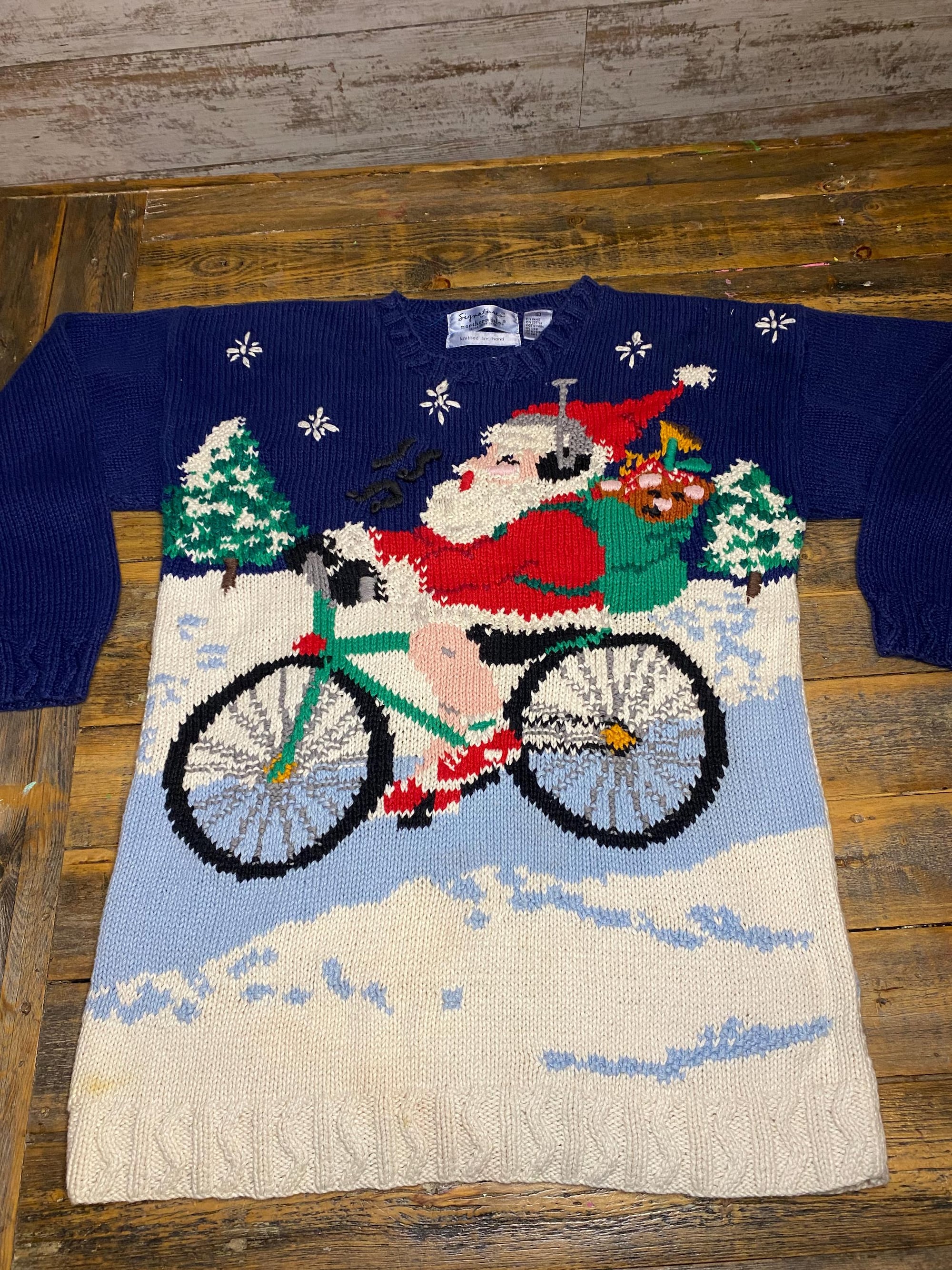 Vintage Hand Knit Bicycling Santa Ugly Christmas Sweater Size Large – Signatures by Northern Isles