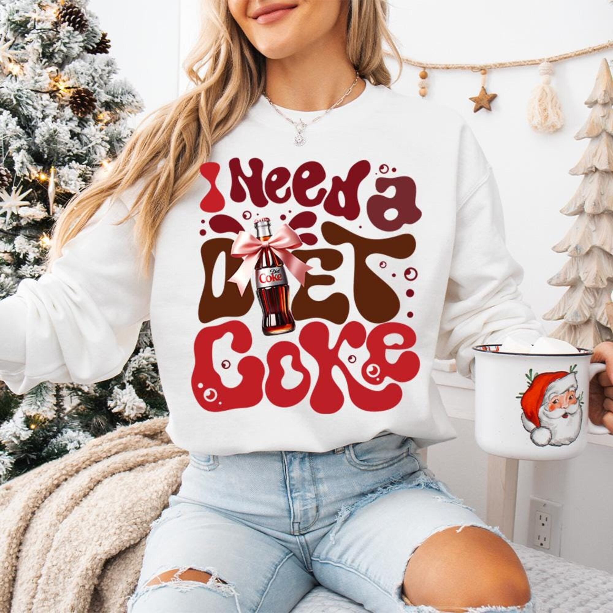 I Need a Diet Coke Sweatshirt Funny Christmas Crewneck Gift for Soda Lovers