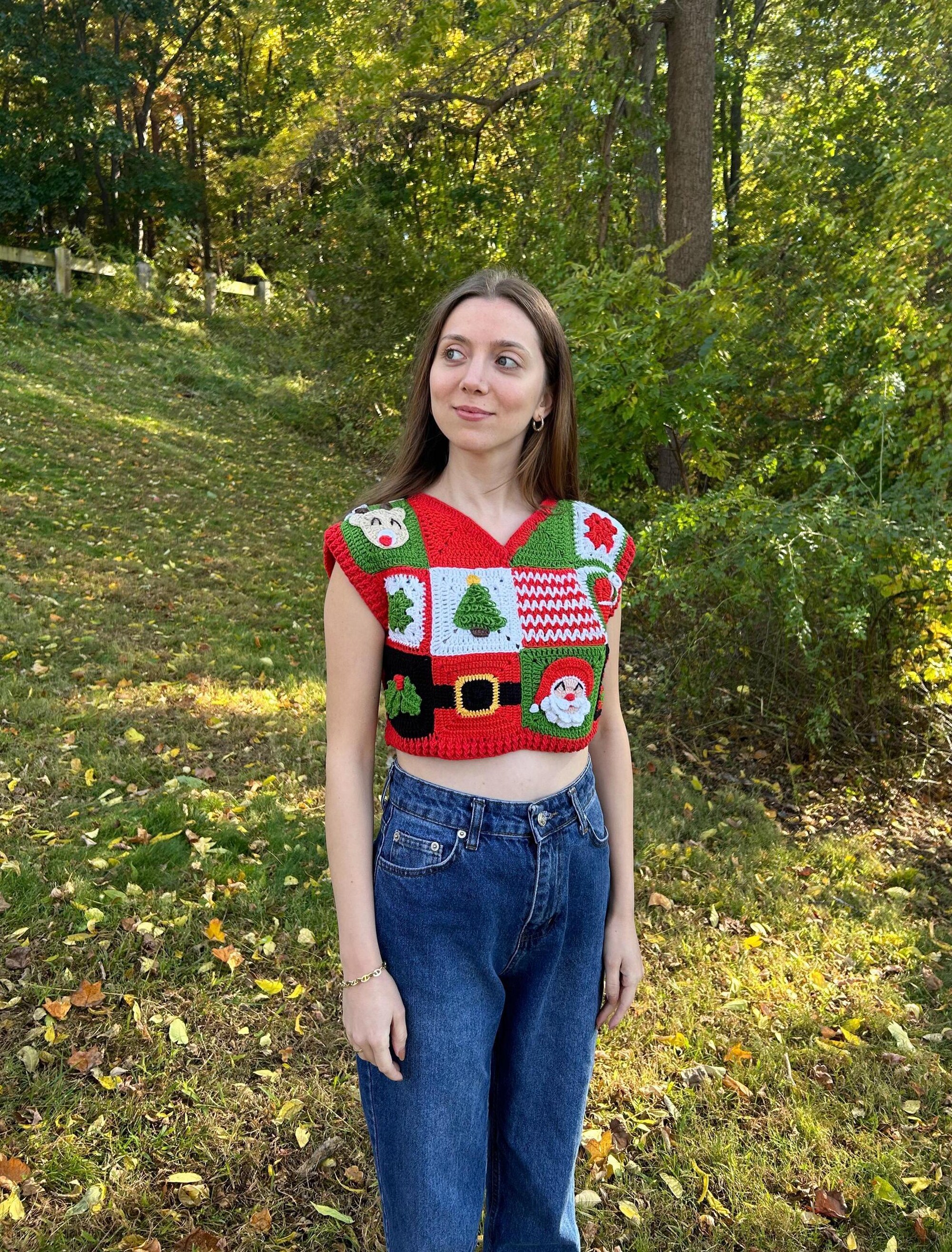 Crochet Christmas Vest, Handmade Santa Ugly Granny Square Sweater, Xmas Gift