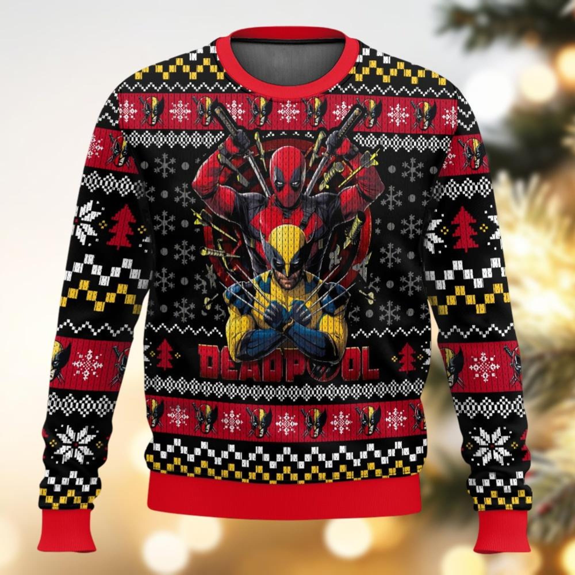 Deadpool And Wolverine Ugly Christmas Sweater, Superhero Xmas Sweater, Movie Holiday Sweater, Christmas Gift For Men Women Kid