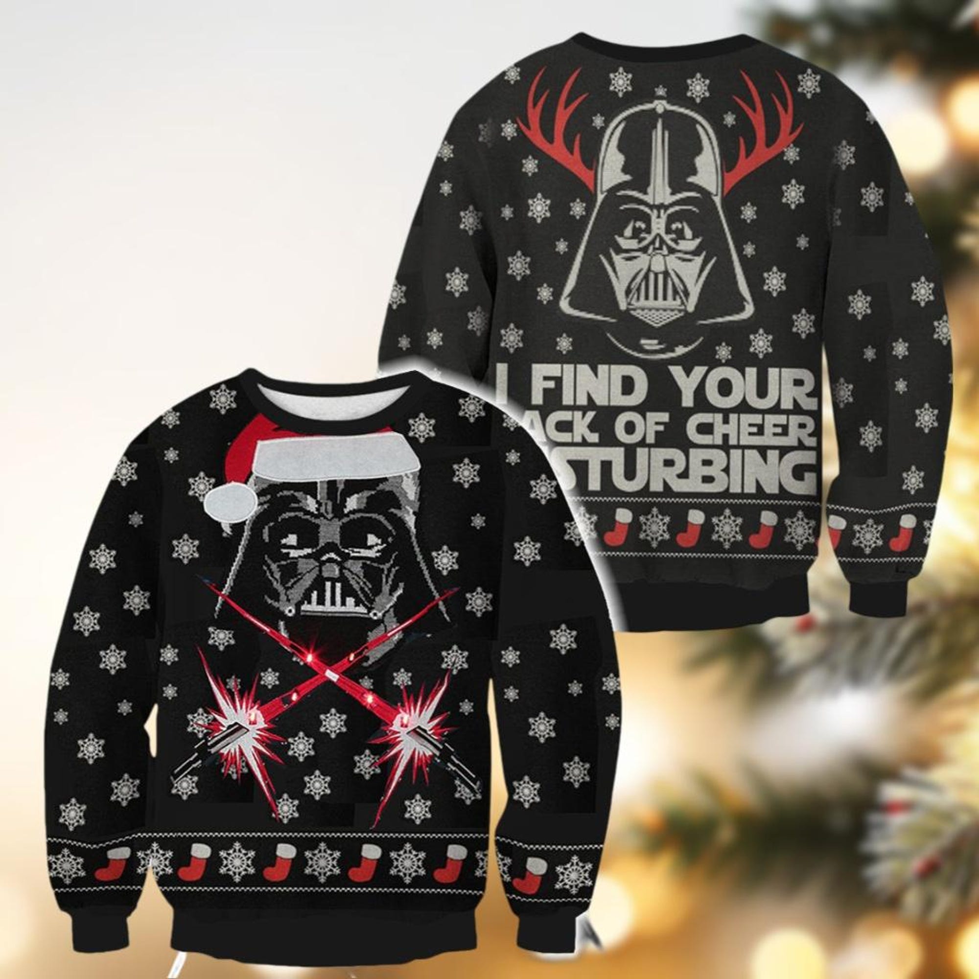 Darth Vader I Find Your Lack Of Cheer Disturbing Ugly Christmas Sweater, Star War Santa Clause Sweater, Disney Movie Holiday Sweater