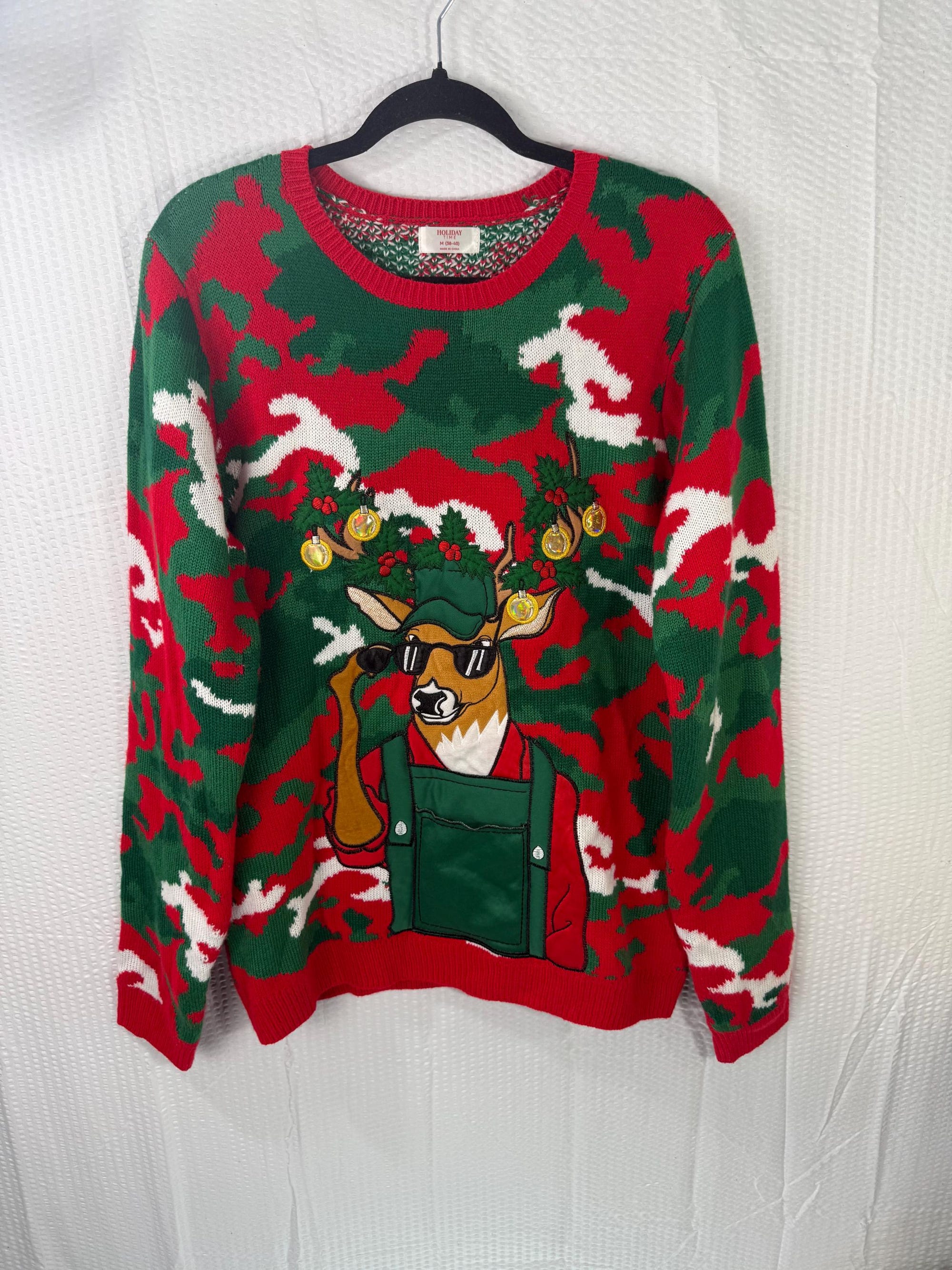VTG MEN’S Holiday Time Christmas sweater REINDEER  Front Pocket Size medium