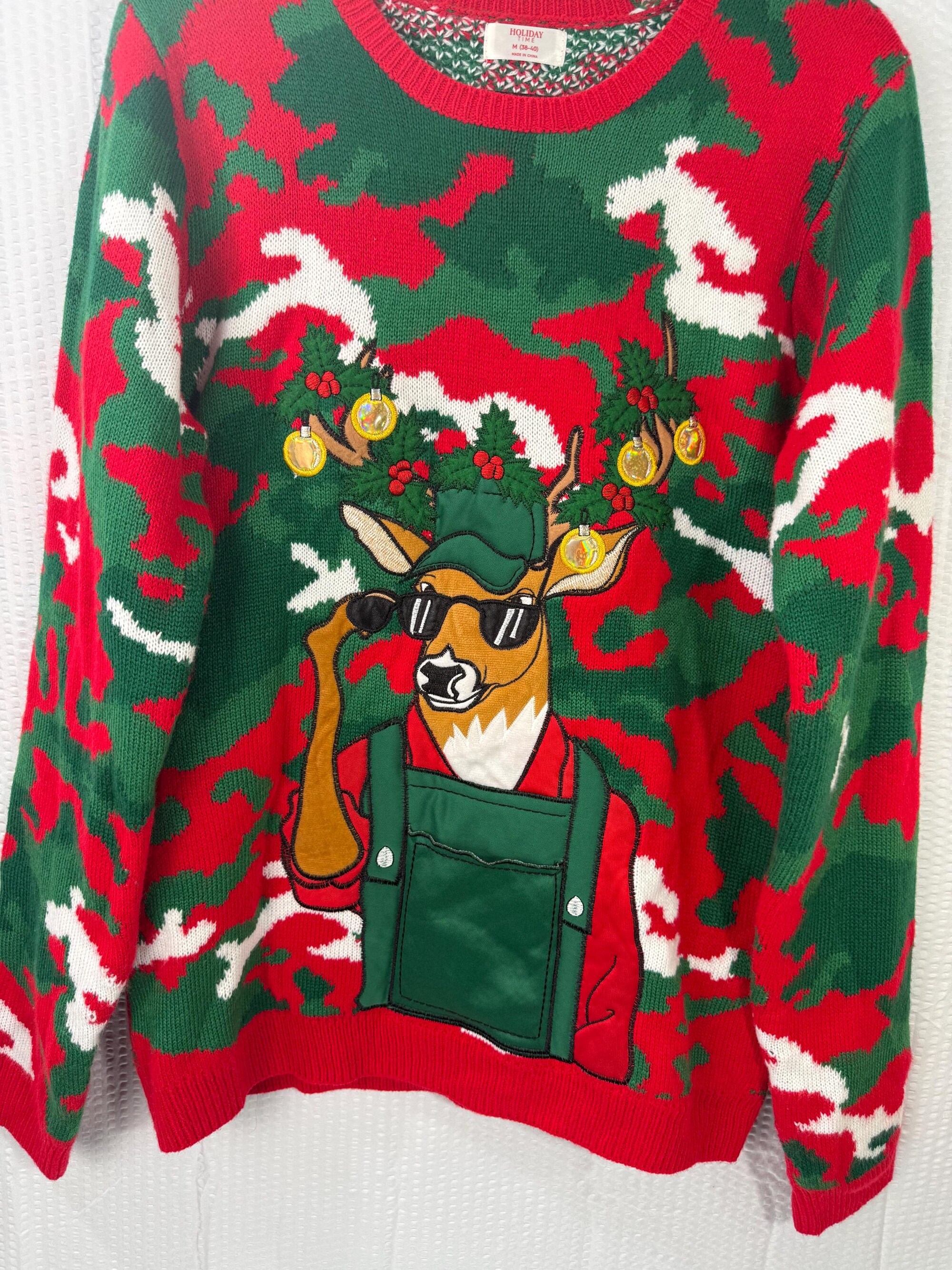 il_2000xN.6510783689_5iob.jpg VTG MEN'S Holiday Time Christmas sweater REINDEER Front Pocket Size medium