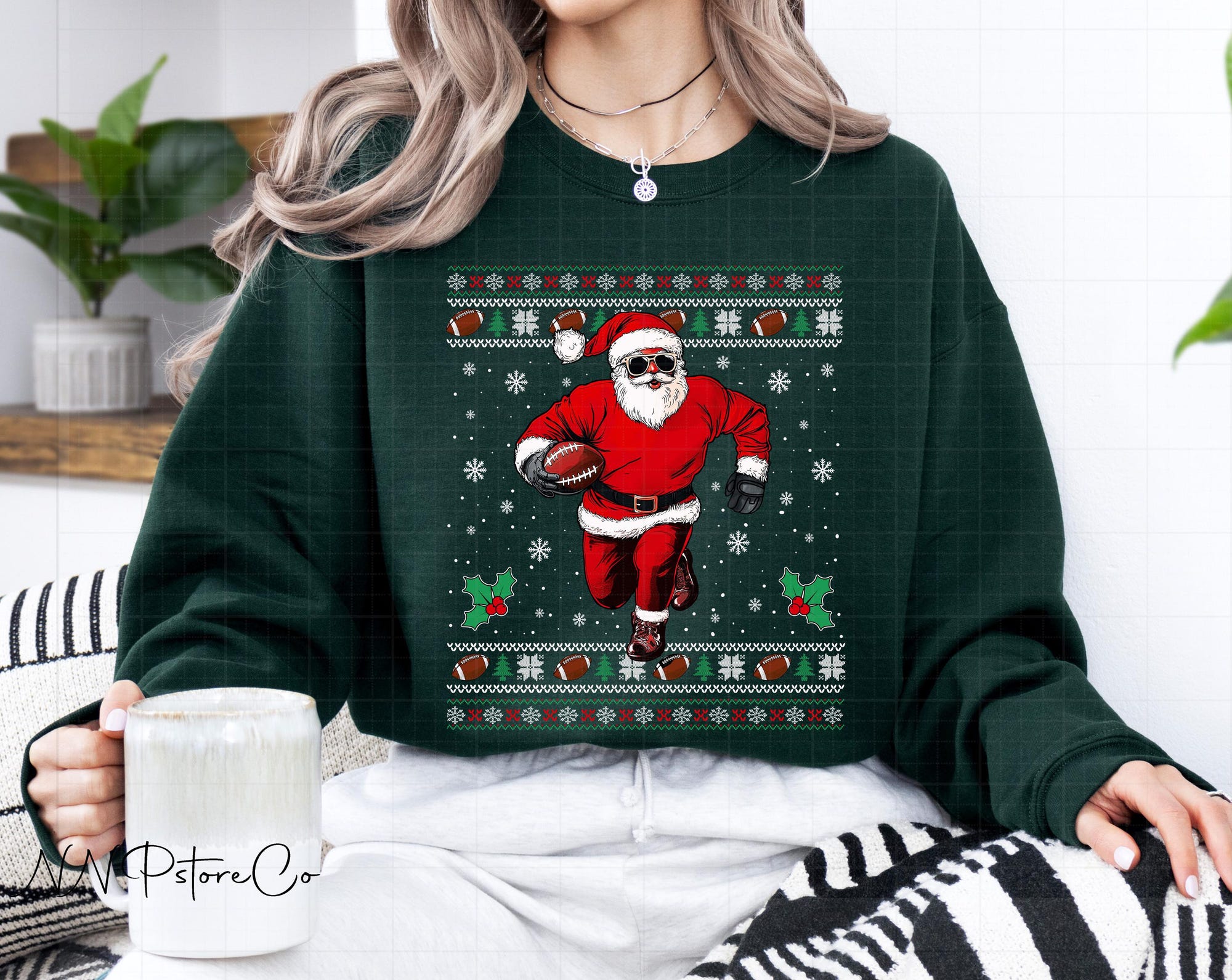 Santa Football Ugly Christmas Sweatshirt, Christmas Football Shirt, Football Lover Shirt, Xmas Gift For Football Player, Football Team Shirt