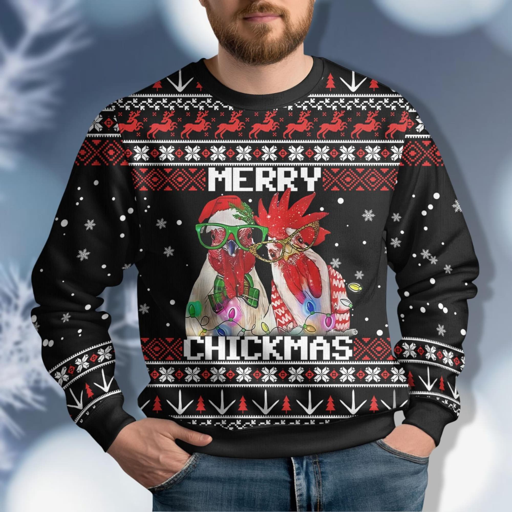 Cute Christmas Chickens Sweater, Ugly Christmas Chicken Sweater, Christmas Crewneck, Women Holiday Sweater, Christmas Farm Sweater