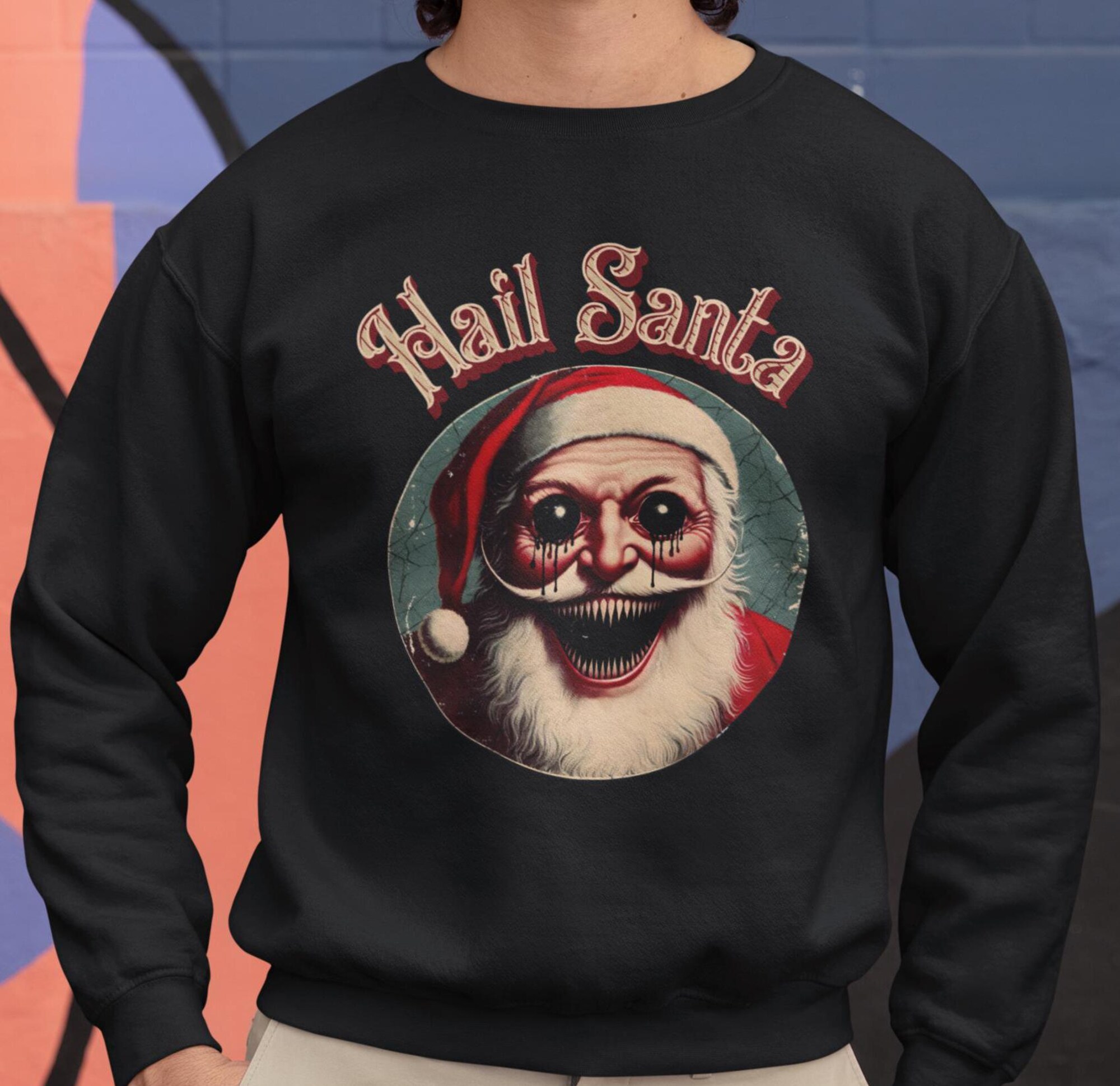 Hail Santa Sweatshirt, Gothic Christmas Crewneck, Vintage Merry Creepmas Jumper, Dark Twist Xmas Pullover, Sinister Santa Claus Gift Idea