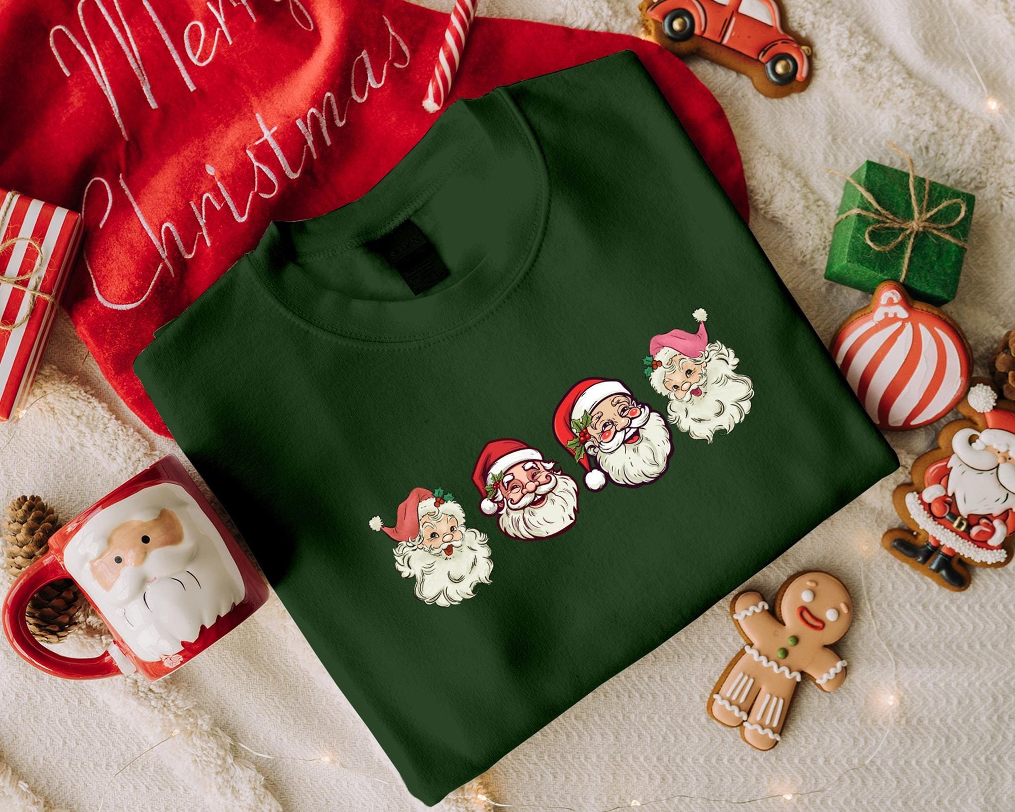 Santa Claus Christmas Sweatshirt, Vintage Santa Christmas Sweatshirt, Funny Santa Faces Xmas Retro Sweatshirt, Christmas Eve Gift for Him