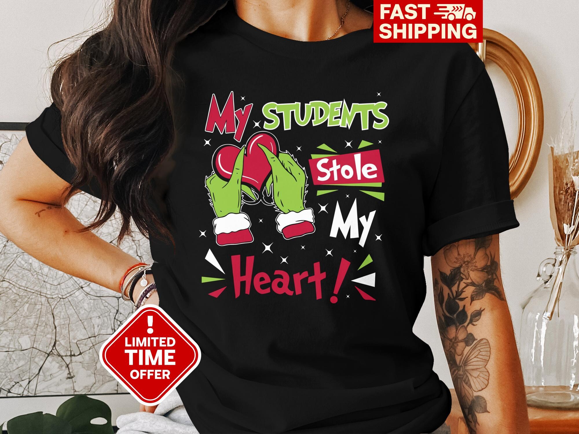 My Students Stole My Heart Funny Teacher Christmas T-Shirt, Cute Holiday Gift Shirt, Christmas Teacher Appreciation Tee