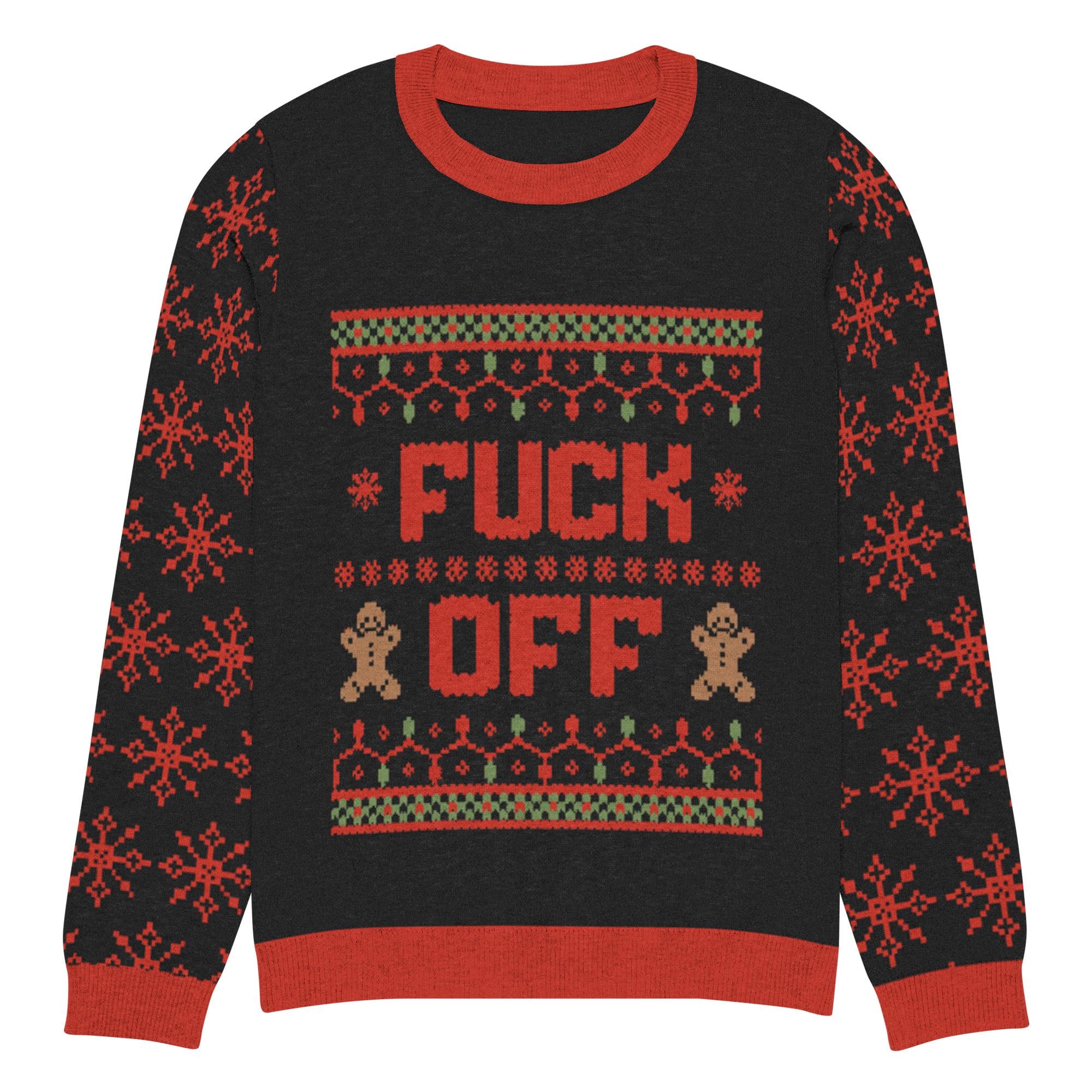 Fuck Off Knitted Crew Neck Sweater, Funny Christmas Sweater, Ugly Christmas Sweater, White Elephant Party