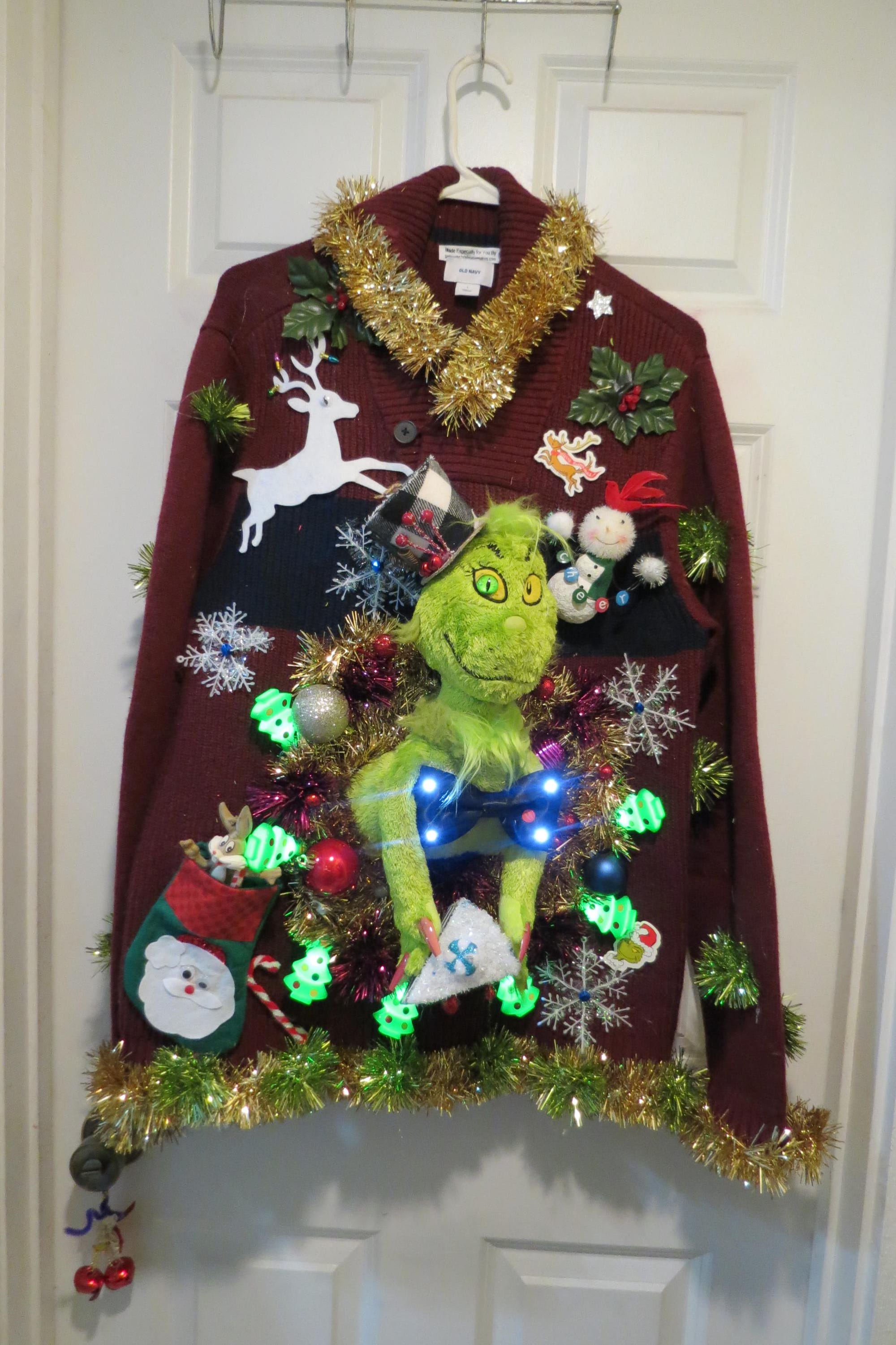 Hysterical Double sided Tacky Ugly Christmas Sweater,  Festive Fun, mens L Wild Garland, Kiss My…,  Funny Sweater