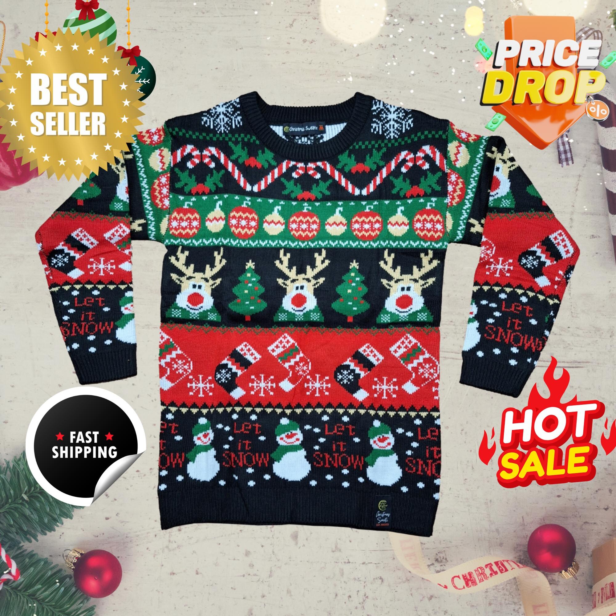 Patterned Christmas Acrylic Crewneck Sweater