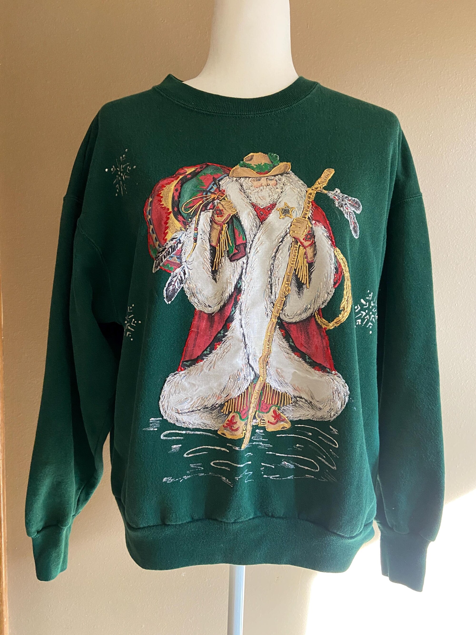 90’s Christmas Hand-made Santa Sweatshirt | Size Large
