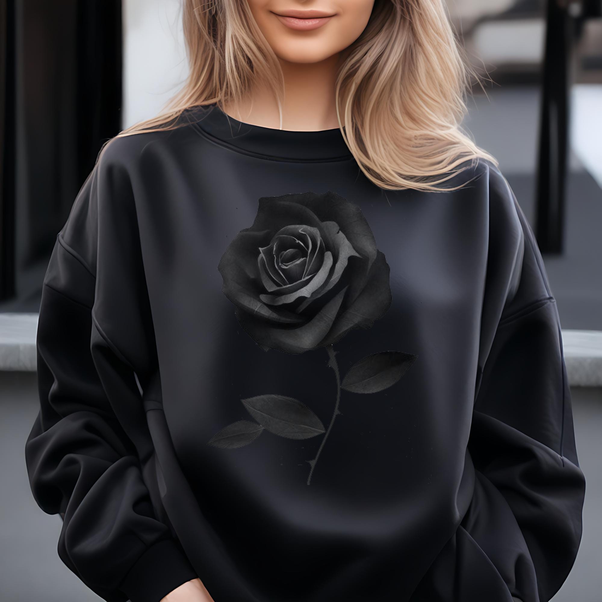 Black Rose Sweatshirt: Vintage Gothic Floral Design